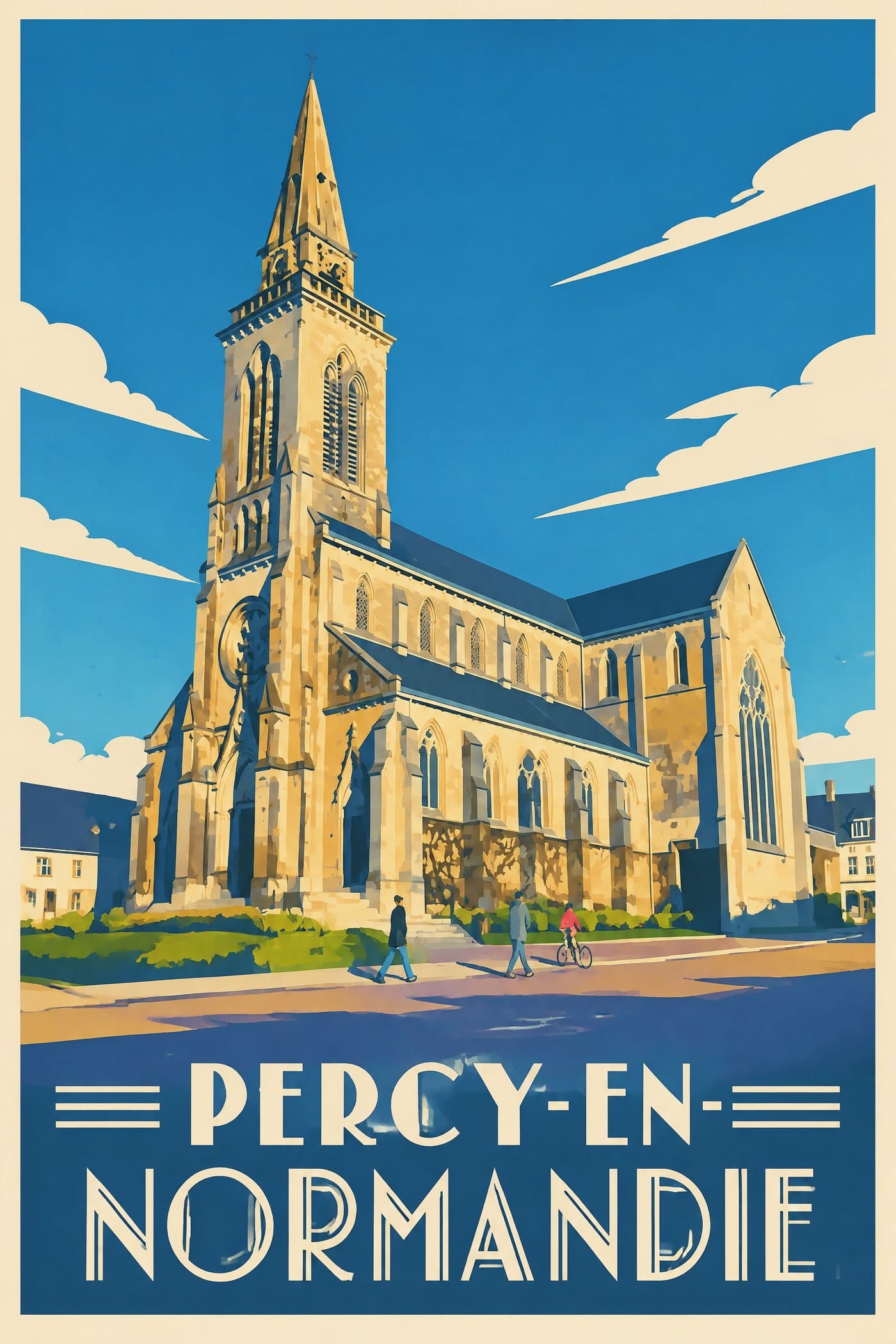Affiche illustrée de Percy-en-Normandie — Église Saint-Jean-Baptiste