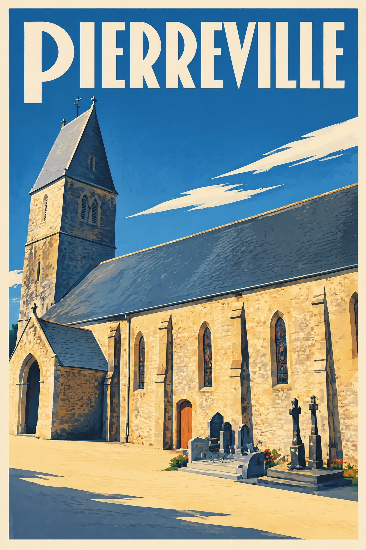 Affiche illustrée de Pierreville — Église Notre-Dame-de-l’Assomption