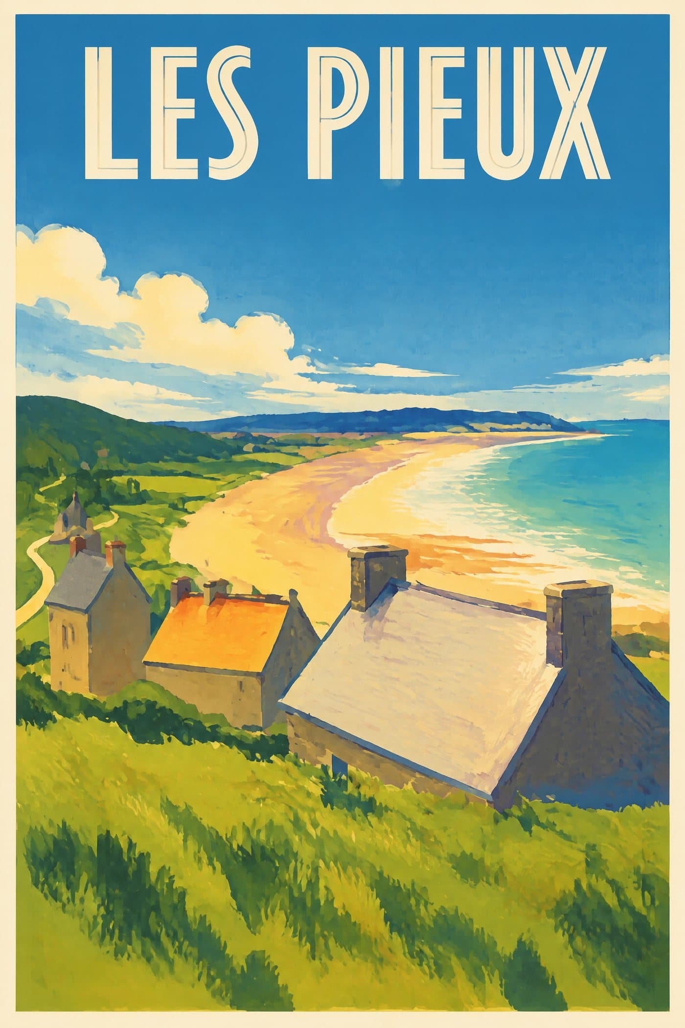 Affiche illustrée des Pieux — Le littoral