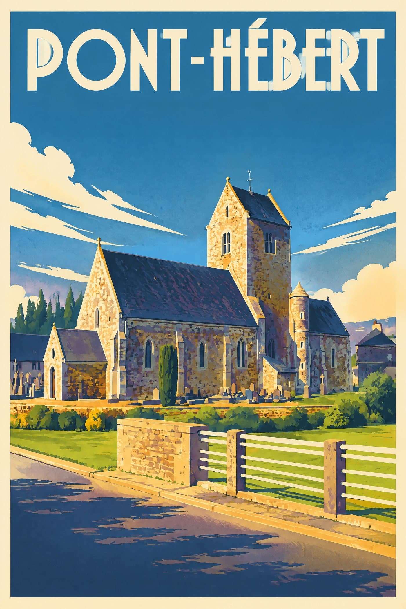 Affiche illustrée de Pont-Hébert — L'église