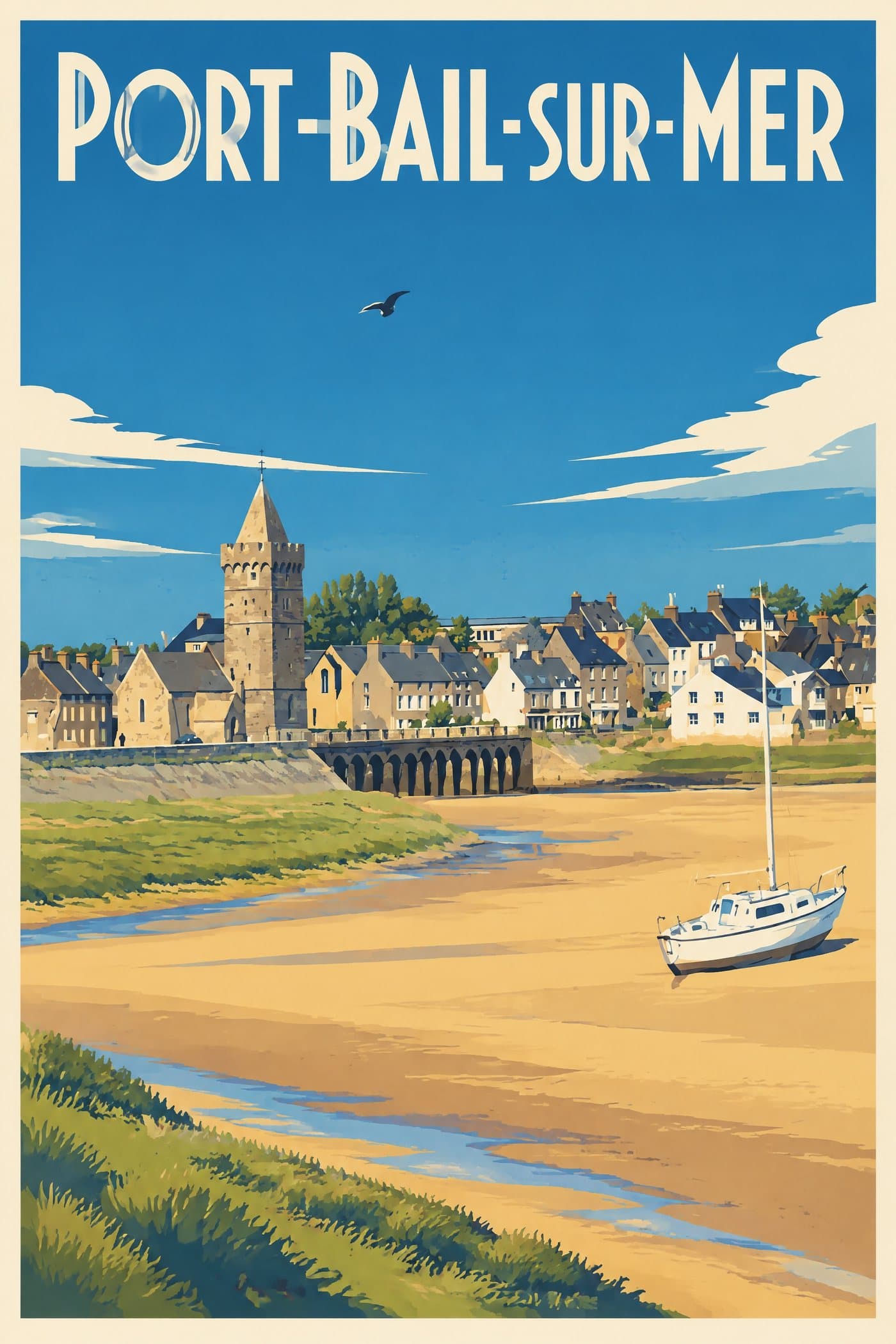 Affiche illustrée de Port-Bail-sur-Mer — Le bourg, autre vue