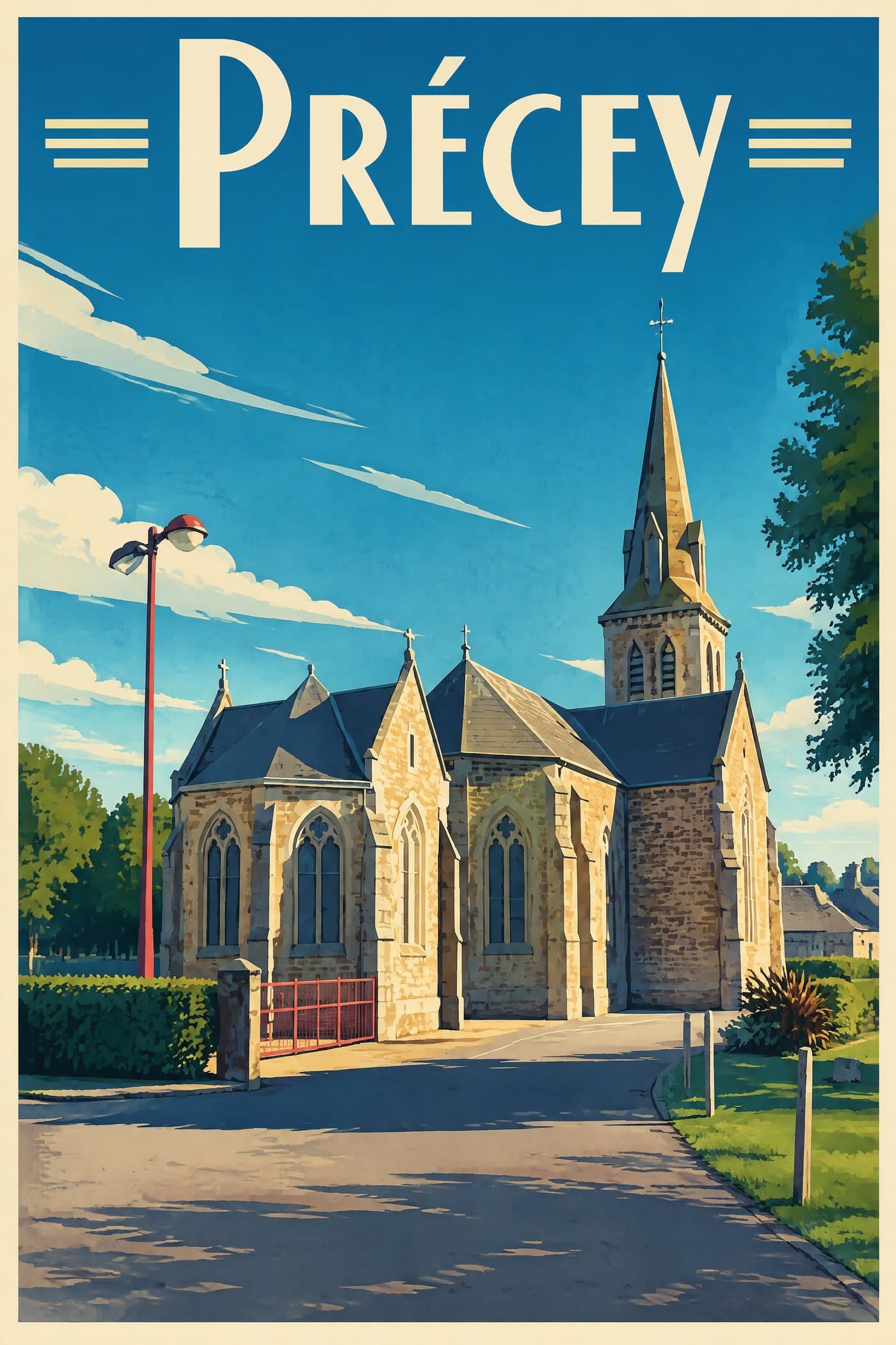 Affiche illustrée de Précey — Église Saint-Berthevin