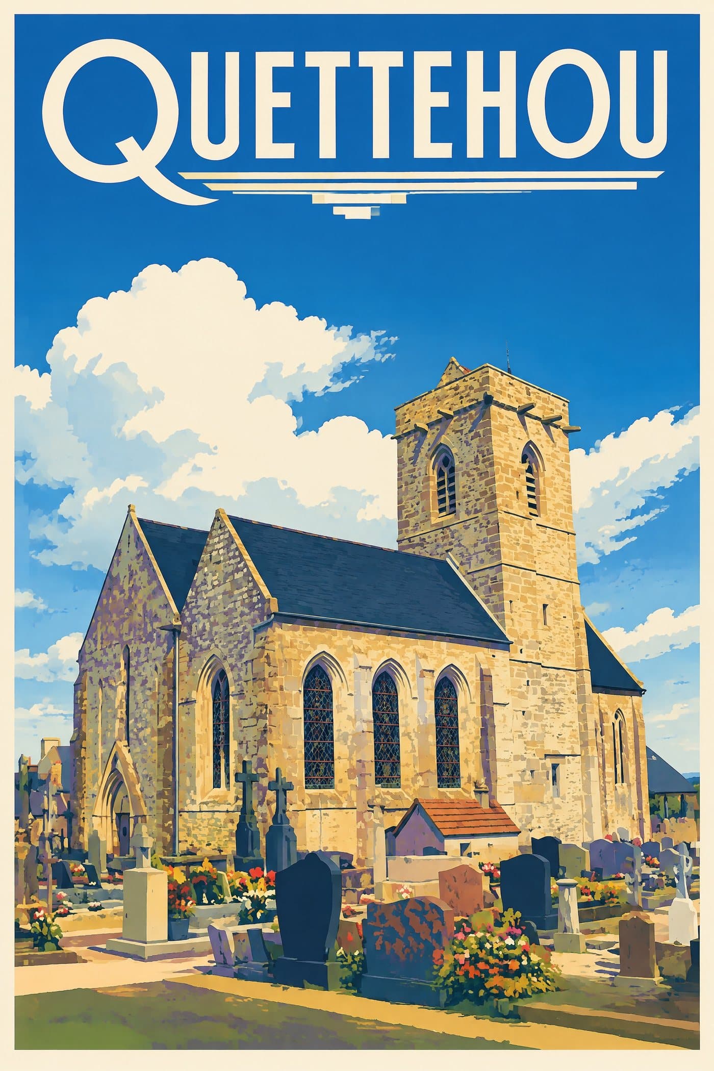 Affiche illustrée de Quettehou — Église Saint-Vigor
