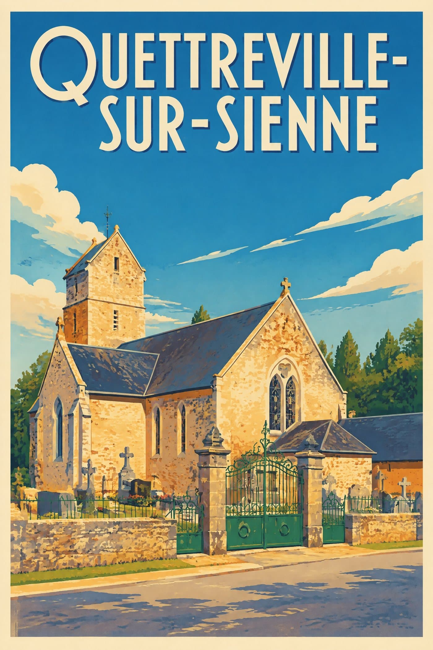 Affiche illustrée de Quettreville-sur-Sienne — Église Sainte-Marguerite de Contrières