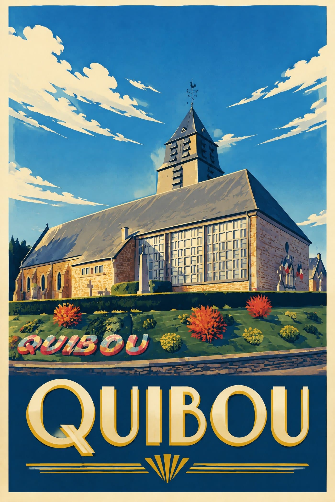 Affiche illustrée de Quibou — Église Saint-Rémi