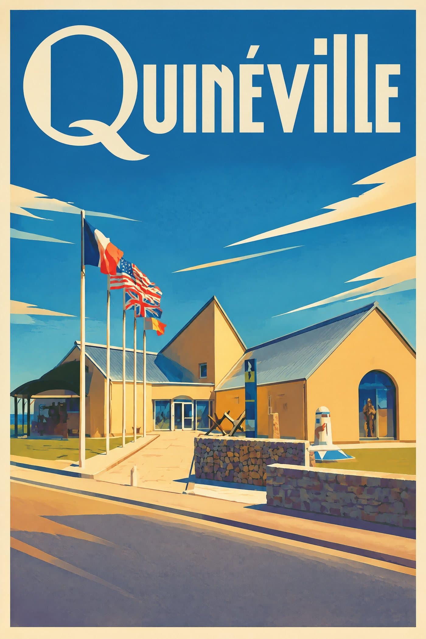 Affiche illustrée de Quinéville — Mémorial de la Seconde Guerre mondiale