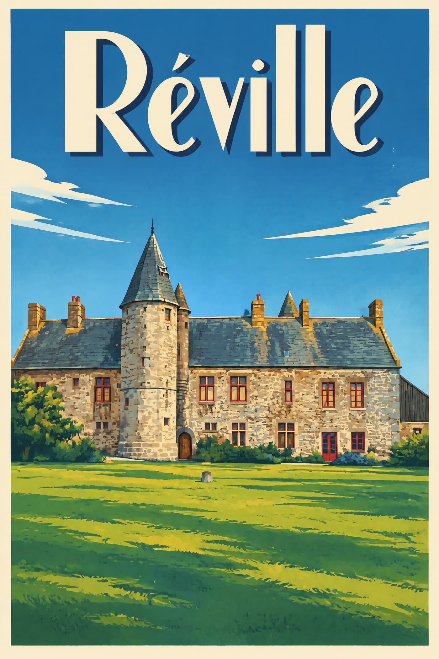 Affiche illustrée de Réville — Manoir de la Crasvillerie