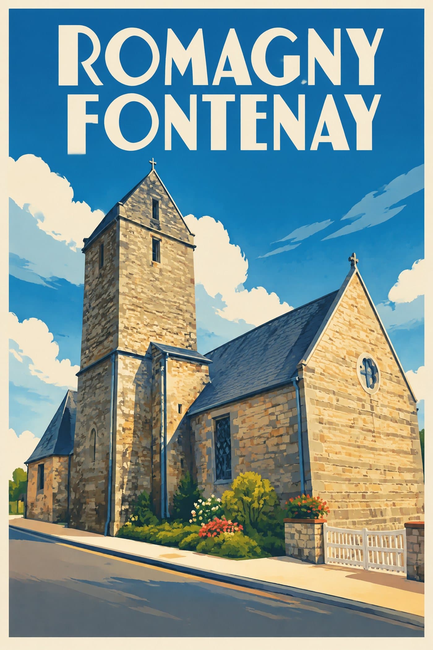 Affiche illustrée de Romagny Fontenay — Église Notre-Dame