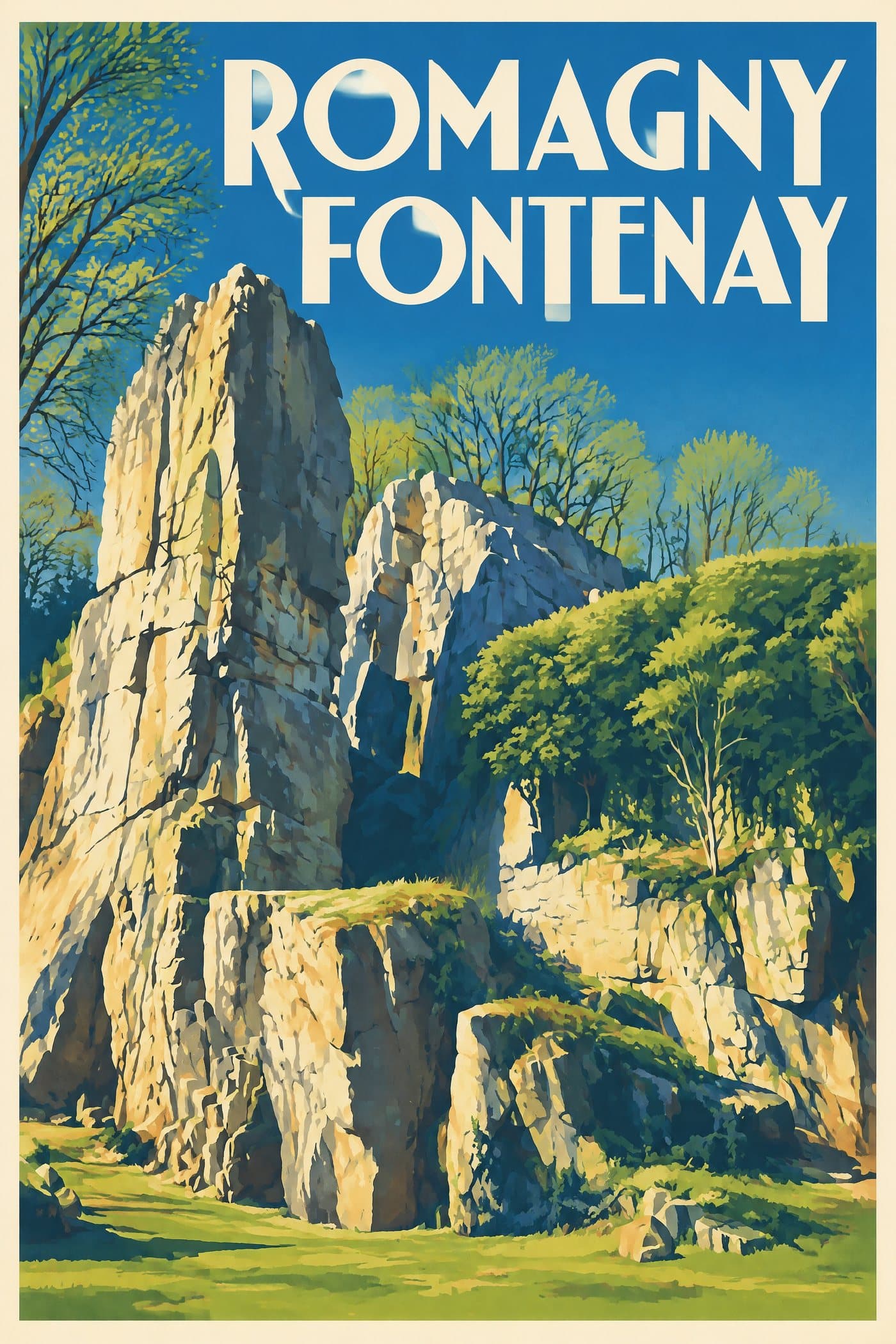 Affiche illustrée de Romagny Fontenay — Le Rocher de l’Aiguille