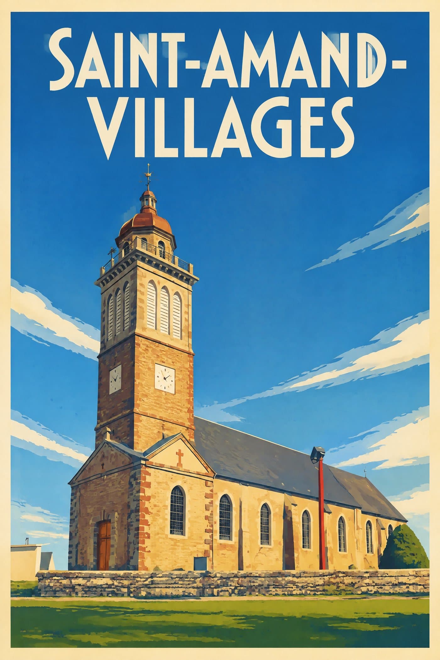 Affiche illustrée de Saint-Amand-Villages — Église Saint-Amand