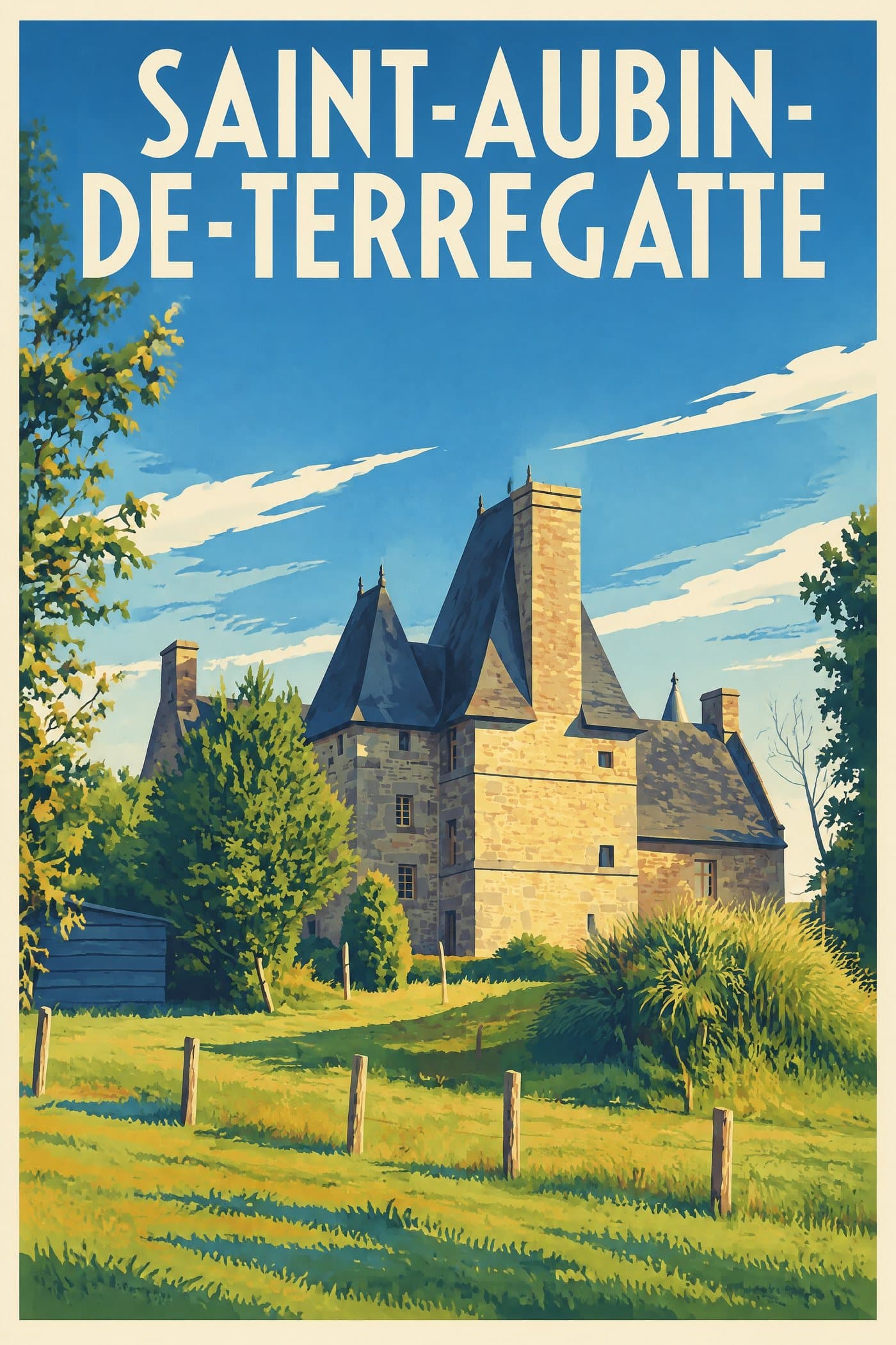 Affiche illustrée de Saint-Aubin-de-Terregatte — Manoir de Dougeru