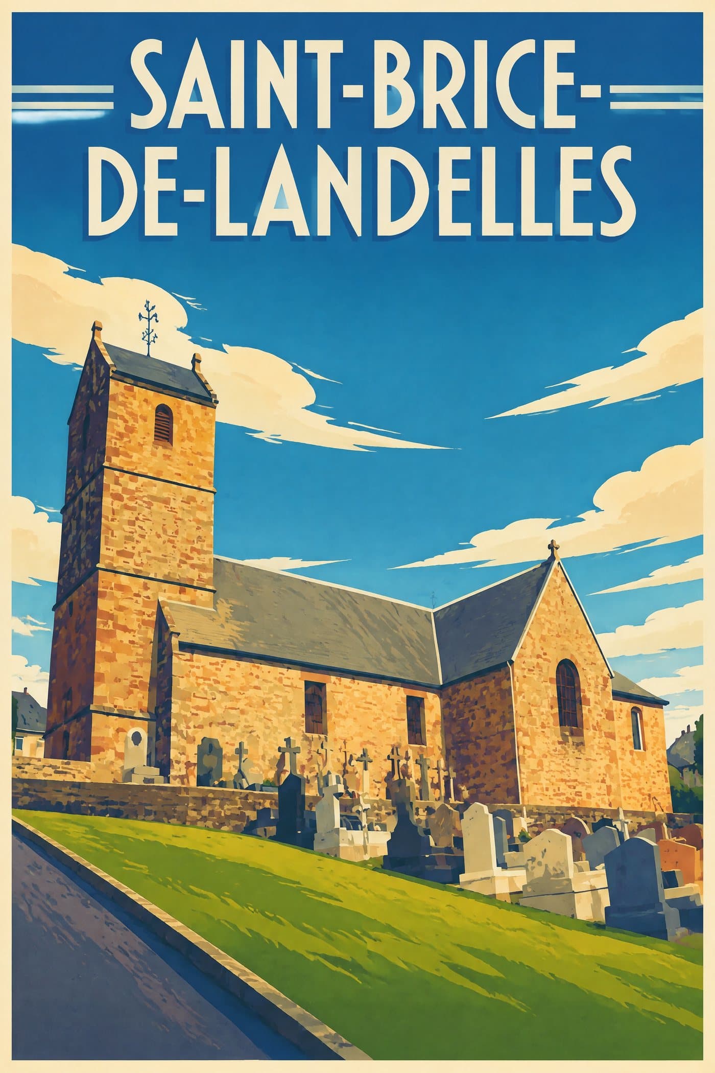 Affiche illustrée de Saint-Brice-de-Landelles — Église Saint-Brice