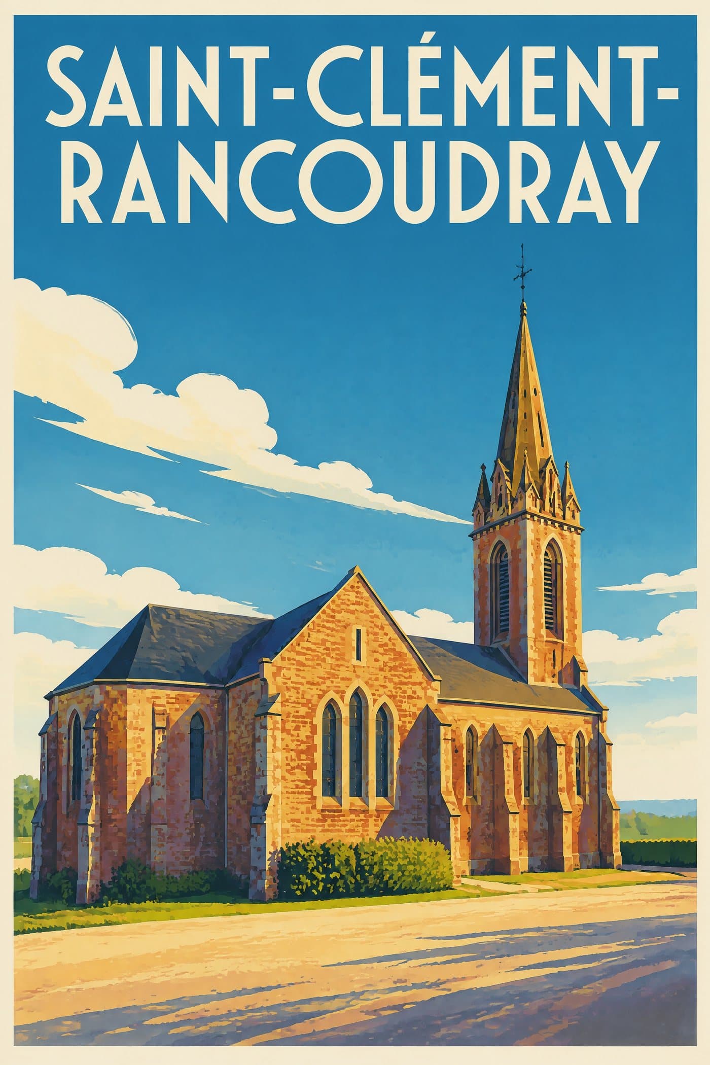 Affiche illustrée de Saint-Clément-Rancoudray — Église de l'Assomption