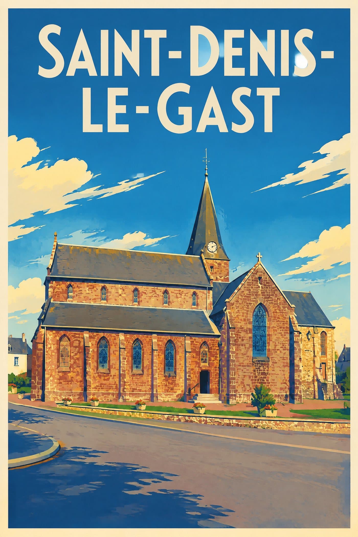 Affiche illustrée de Saint-Denis-le-Gast — Église Saint-Denis