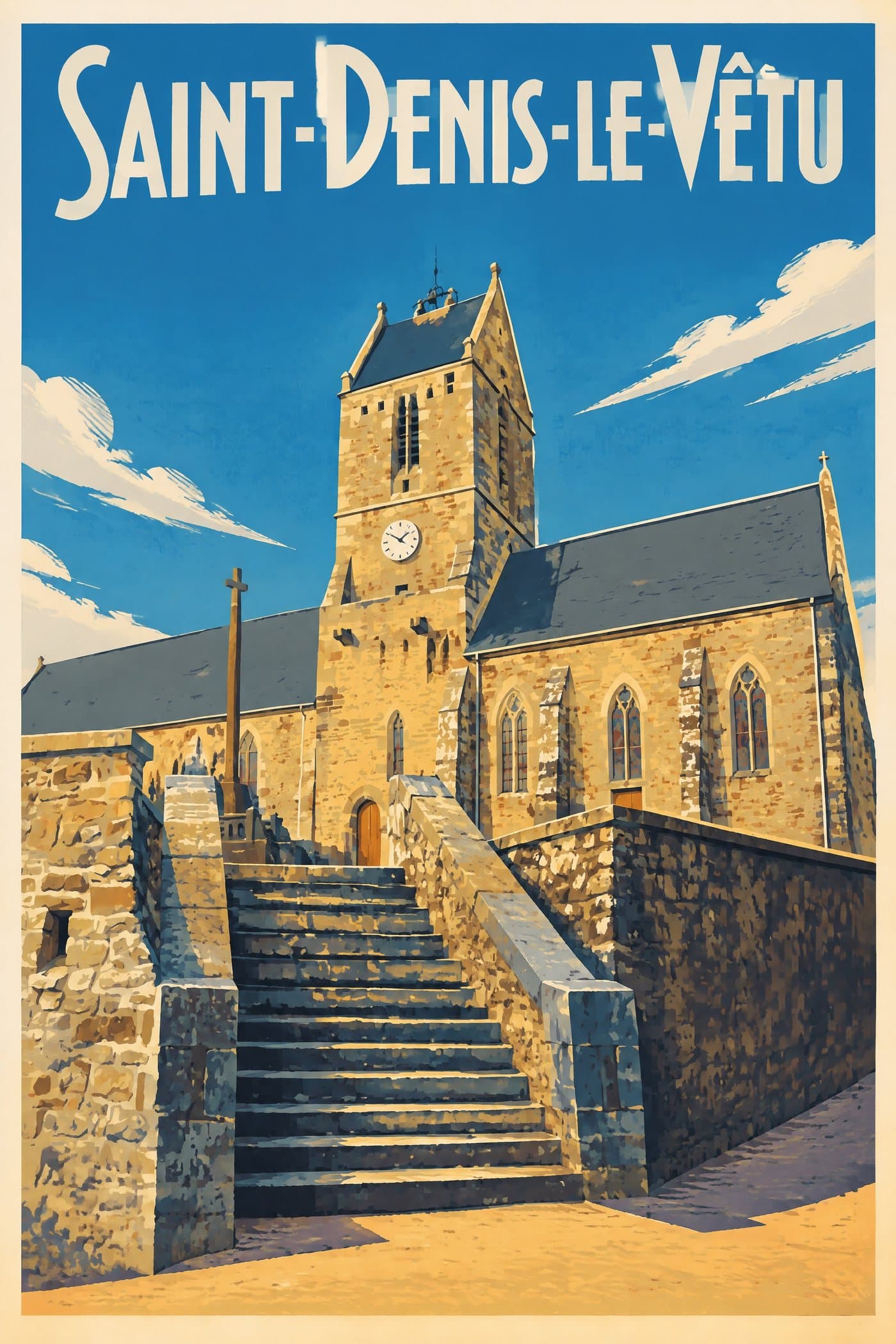 Affiche illustrée de Saint-Denis-le-Vêtu — Église Saint-Denis