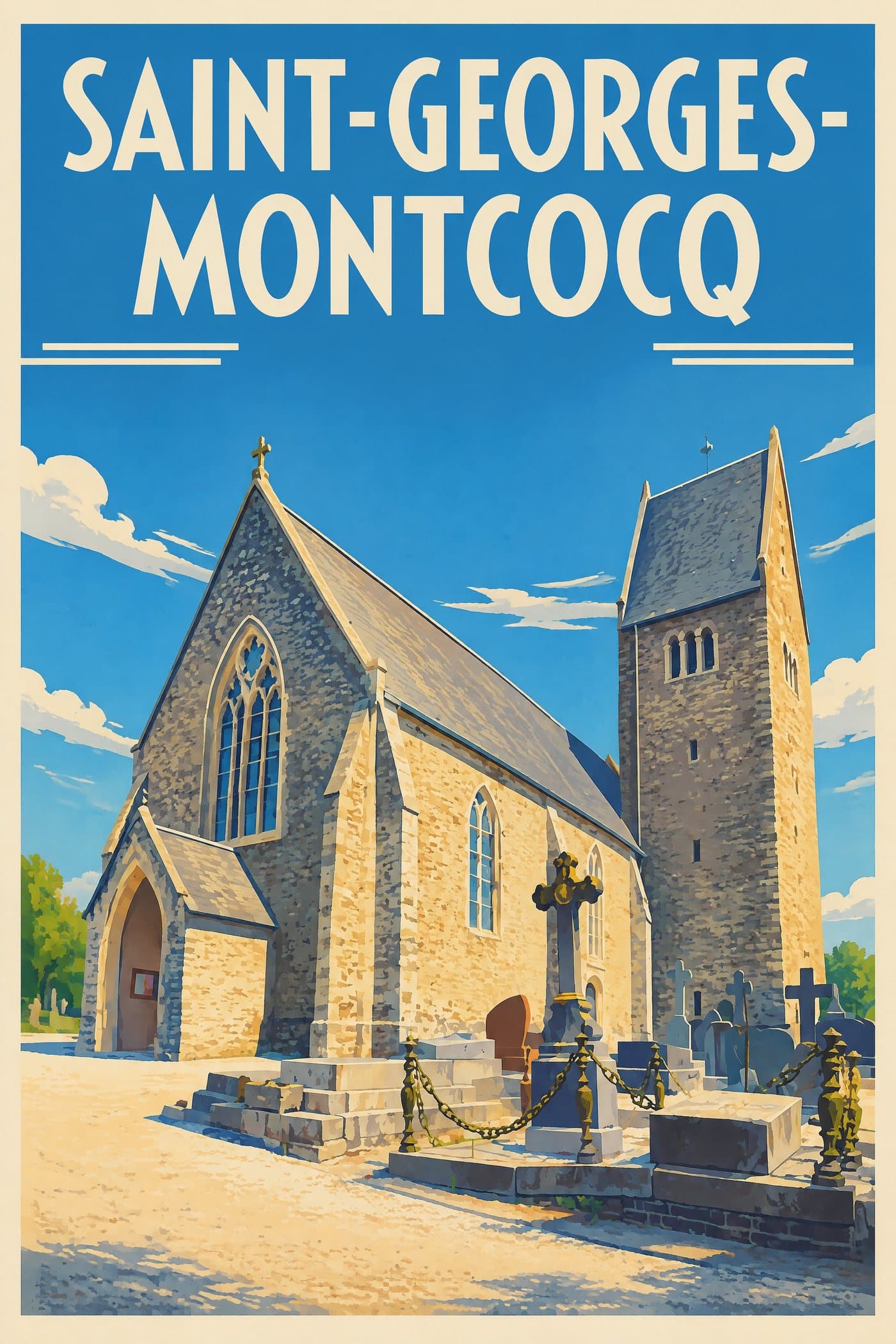 Affiche illustrée de Saint-Georges-Montcocq — L’église