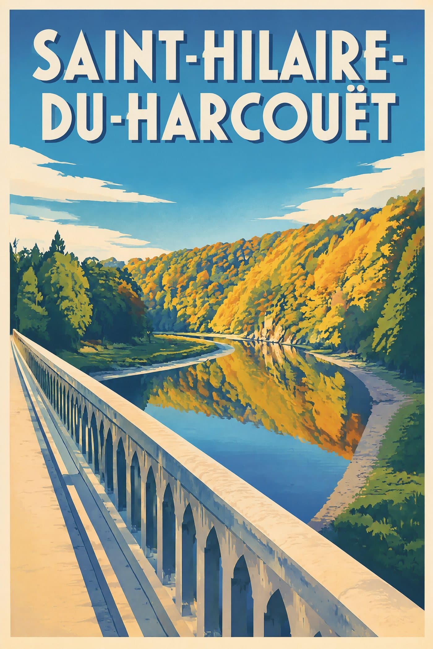 Affiche illustrée de Saint-Hilaire-du-Harcouët — Le pont sur la Sélune