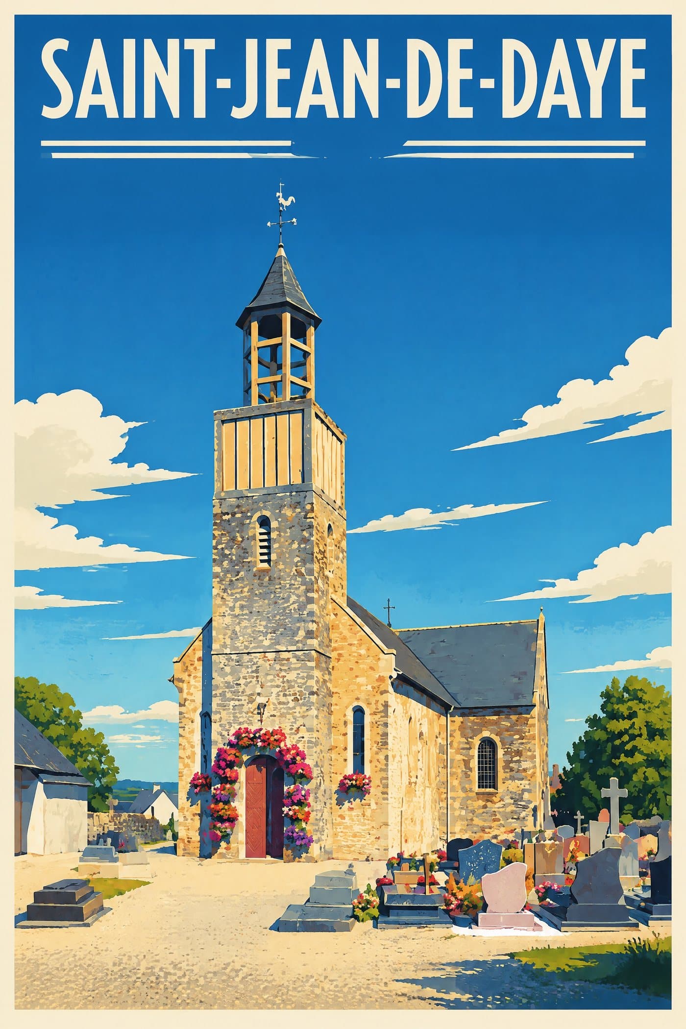 Affiche illustrée de Saint-Jean-de-Daye — Église Saint-Jean-Baptiste