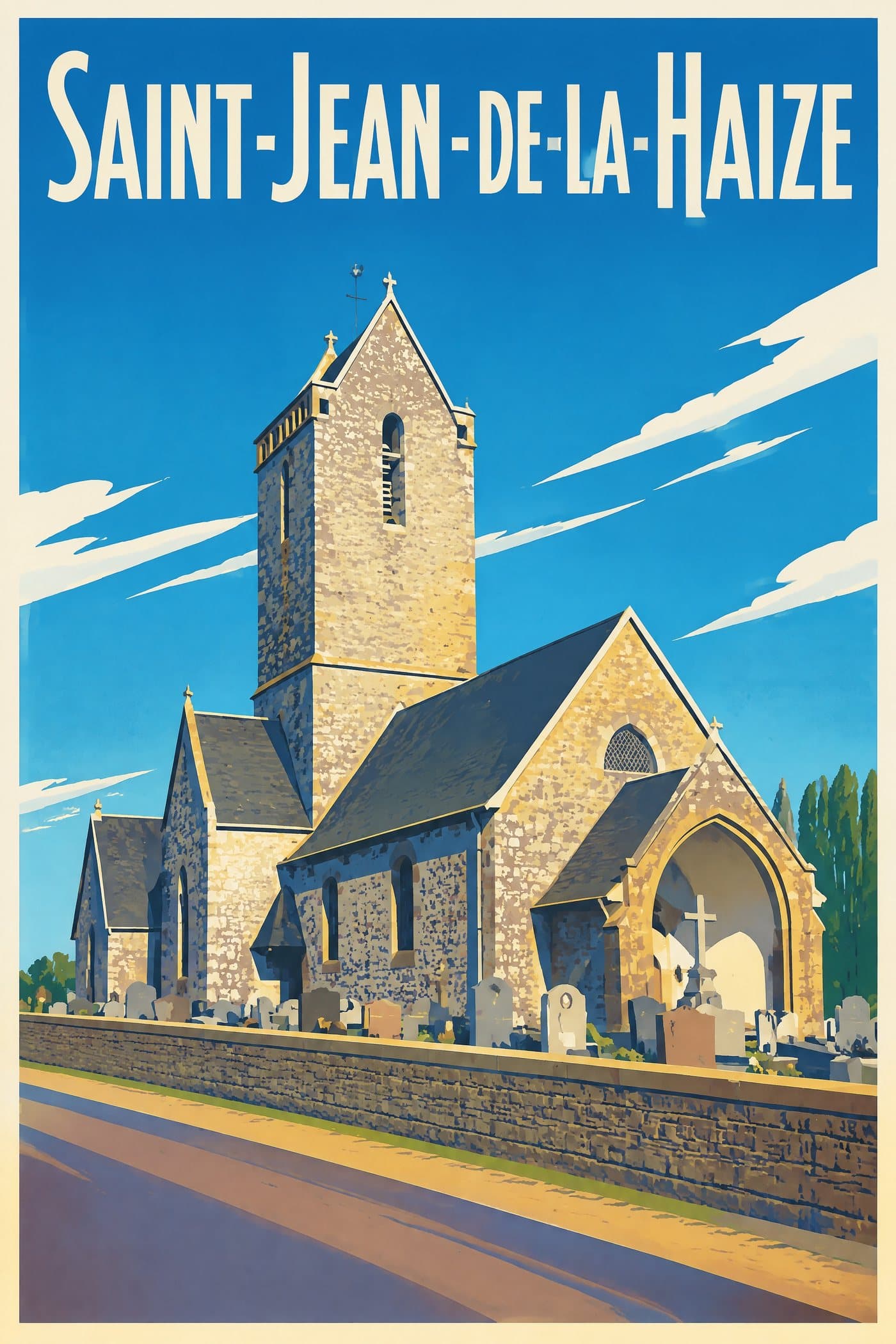 Affiche illustrée de Saint-Jean-de-la-Haize — Église Saint-Jean-Baptiste