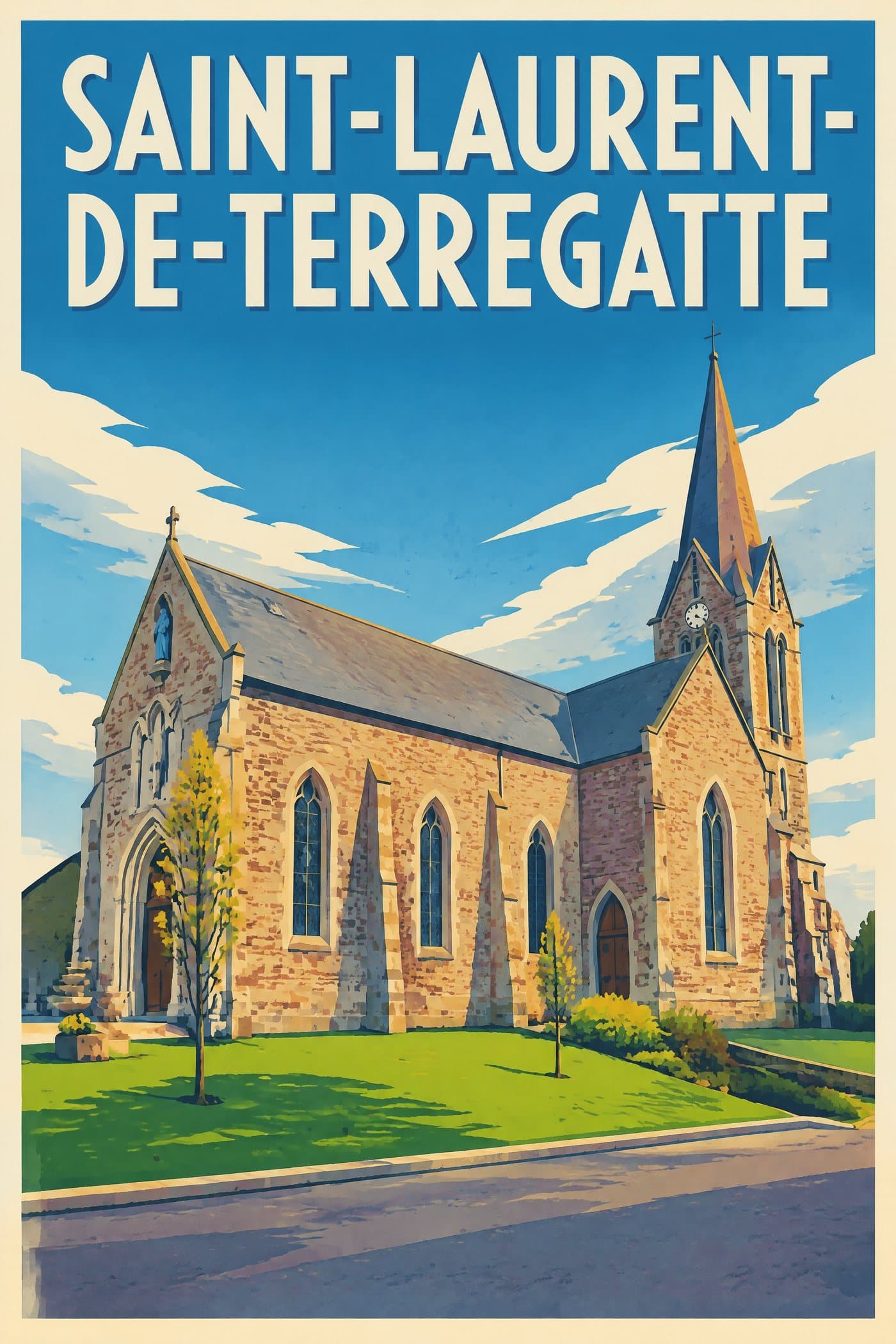 Affiche illustrée de Saint-Laurent-de-Terregatte — Église Saint-Laurent
