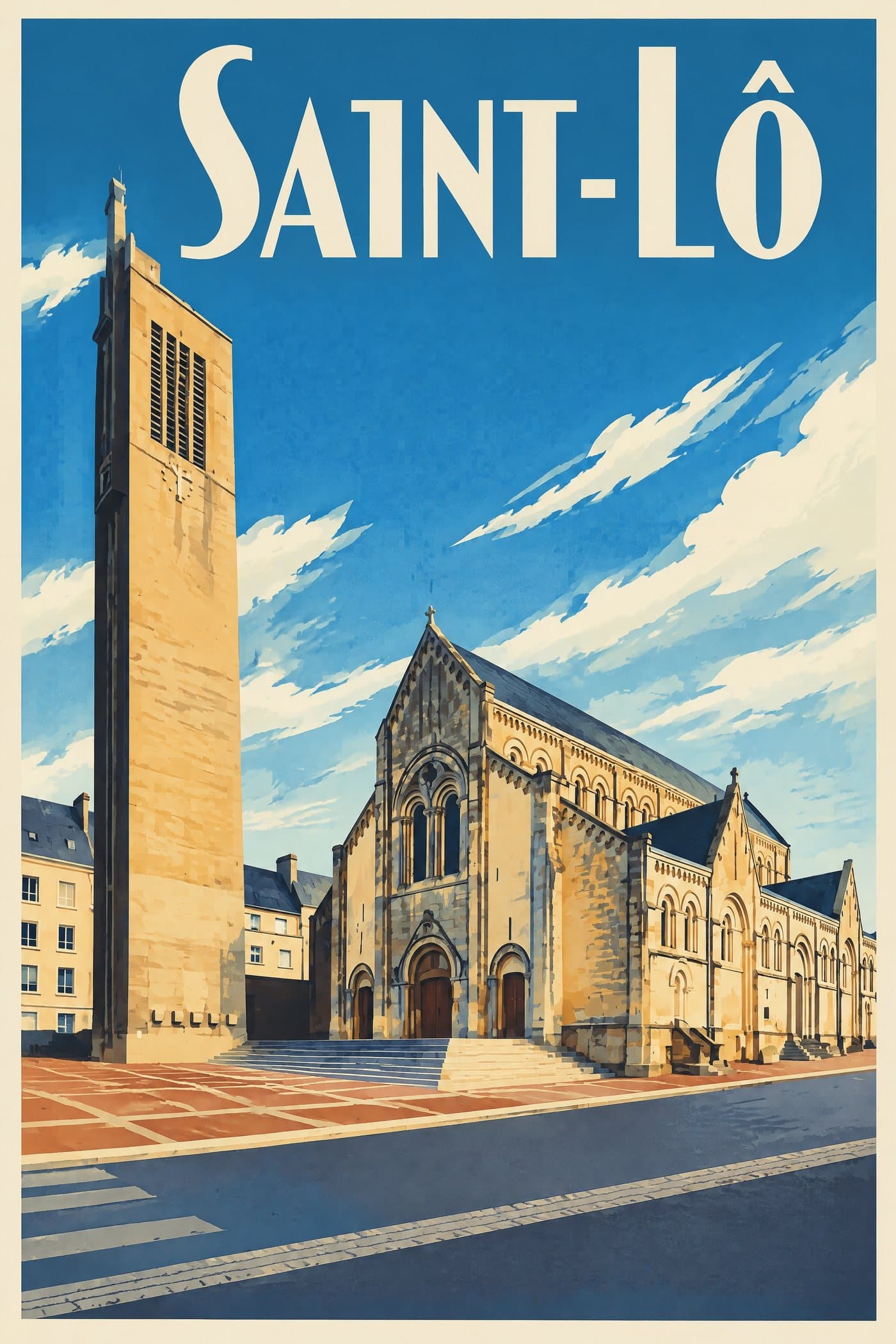 Affiche illustrée de Saint-Lô — Église Sainte-Croix