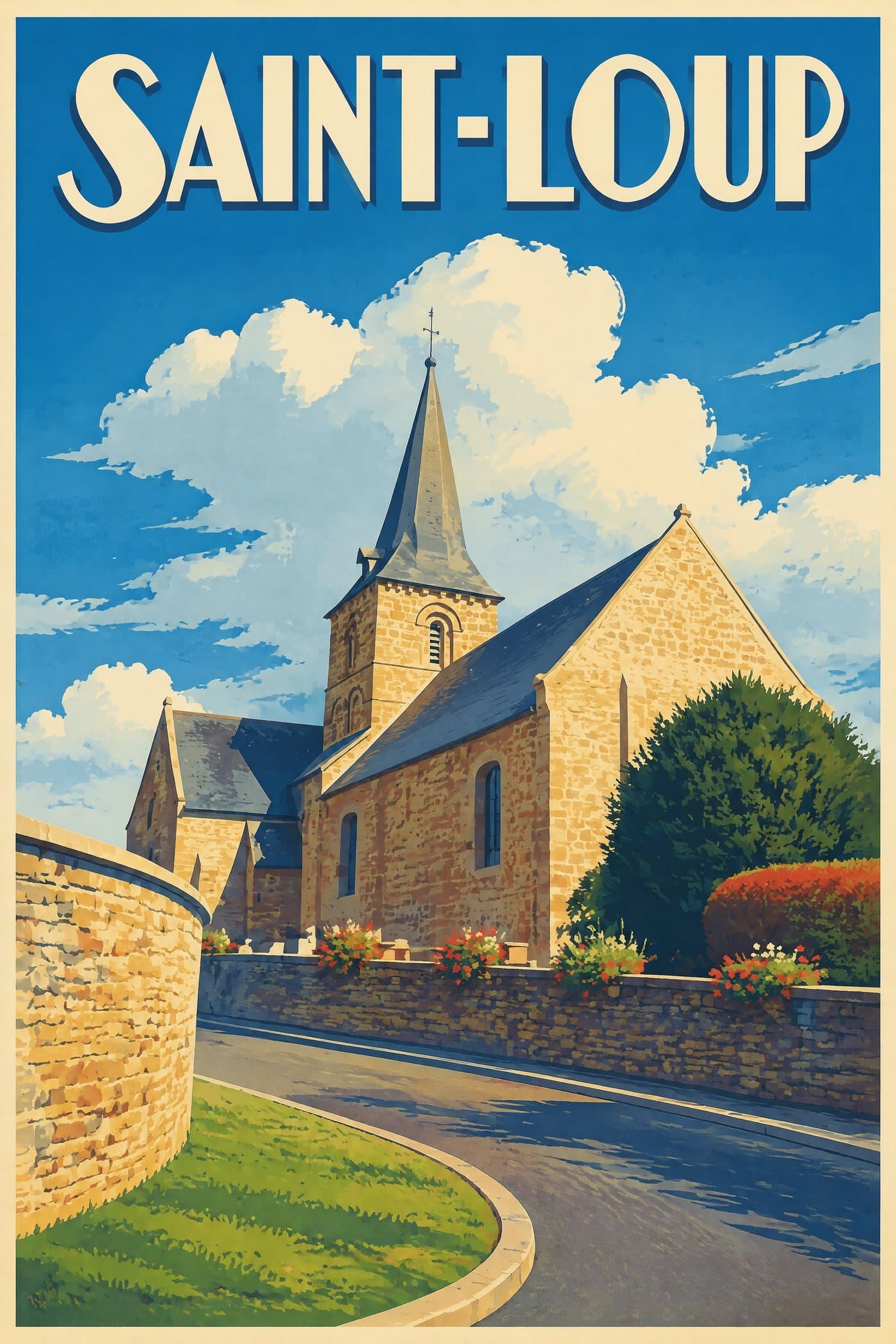 Affiche illustrée de Saint-Loup — Église Saint-Loup