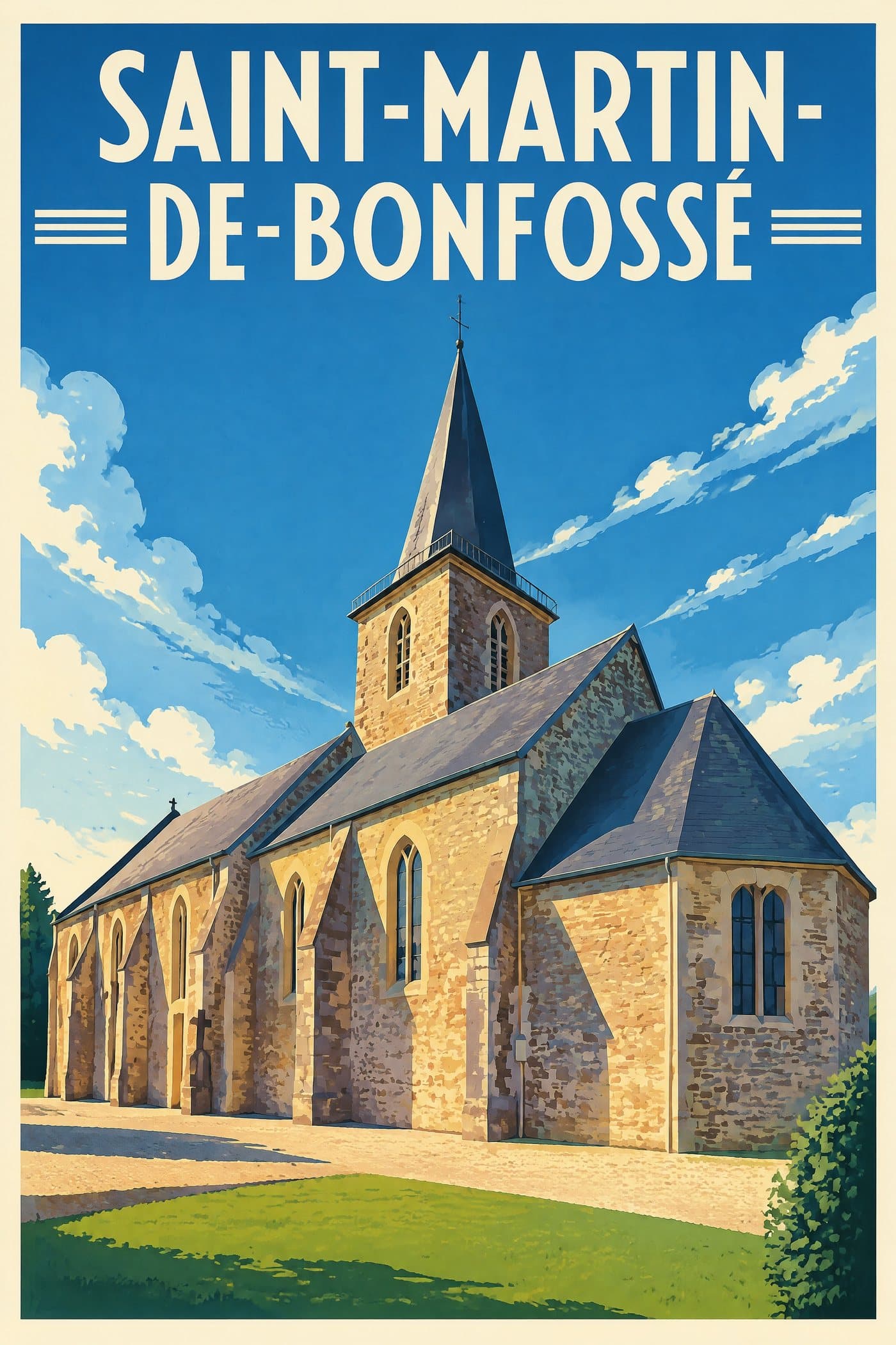 Affiche illustrée de Saint-Martin-de-Bonfossé — Église Saint-Martin