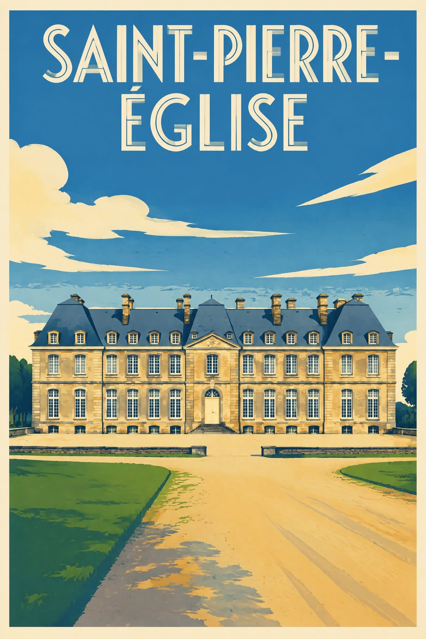 Affiche illustrée de Saint-Pierre-Église — Château de Saint-Pierre-Église
