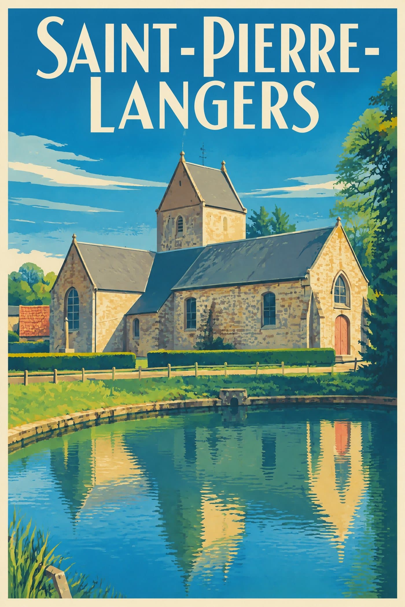 Affiche illustrée de Saint-Pierre-Langers — Église Saint-Pierre