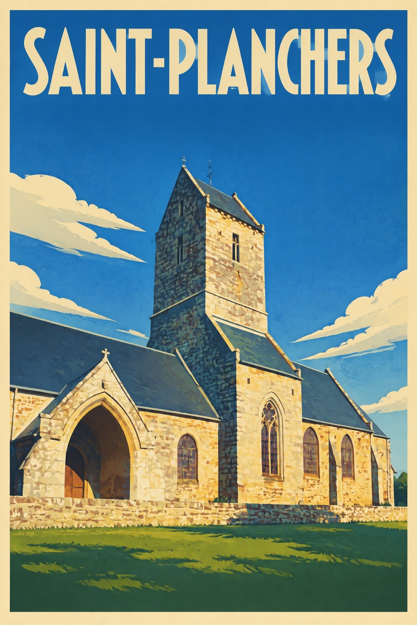 Affiche illustrée de Saint-Planchers — Église Saint-Pancrace