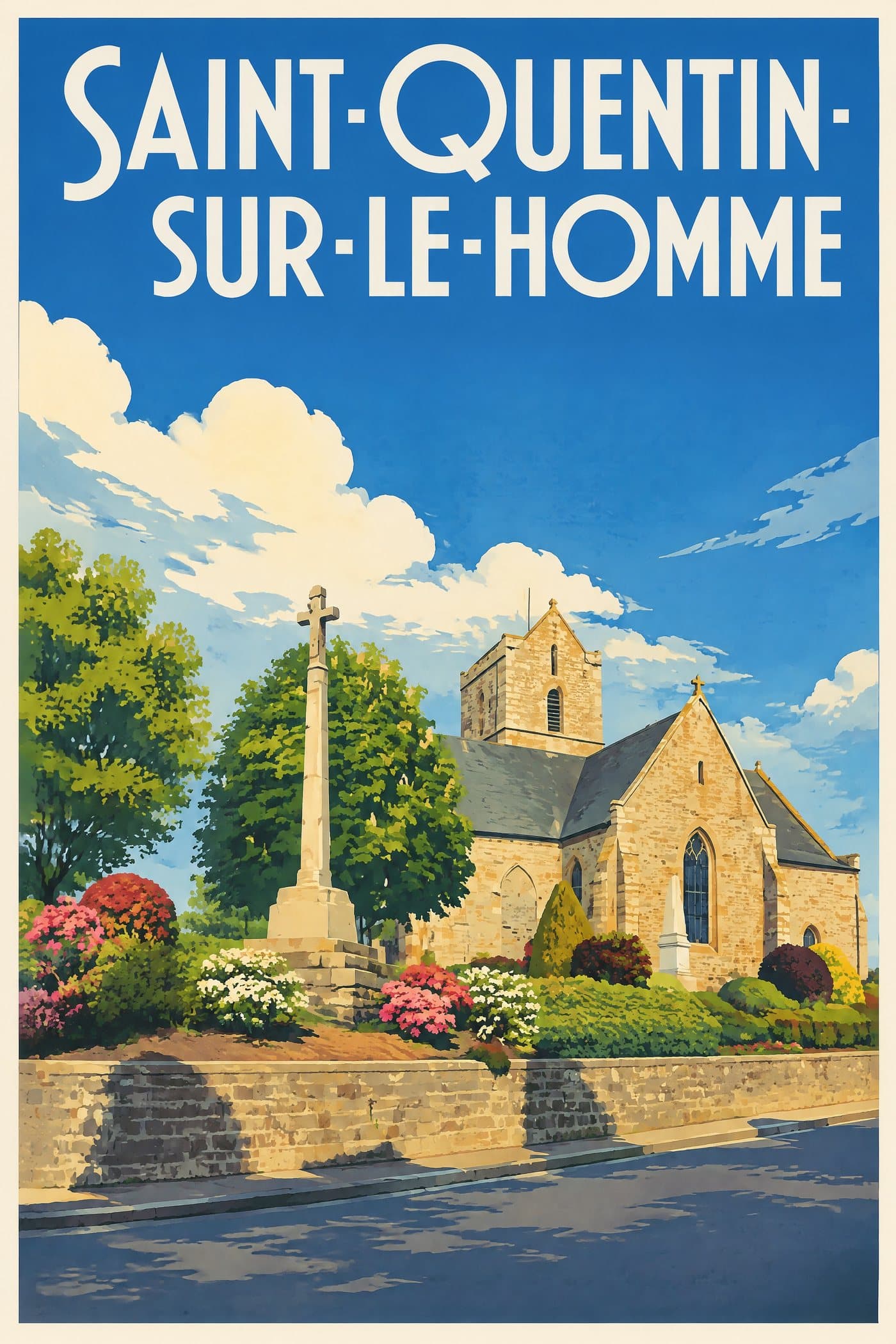 Affiche illustrée de Saint-Quentin-sur-le-Homme — Église Saint-Quentin