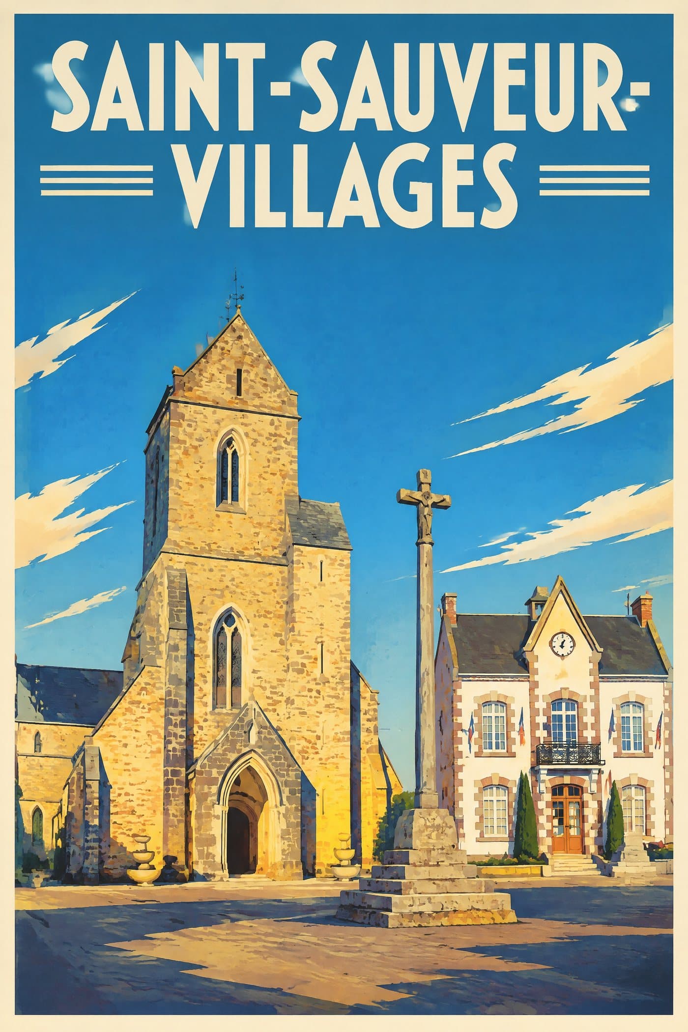 Affiche illustrée de Saint-Sauveur-Villages — L'église