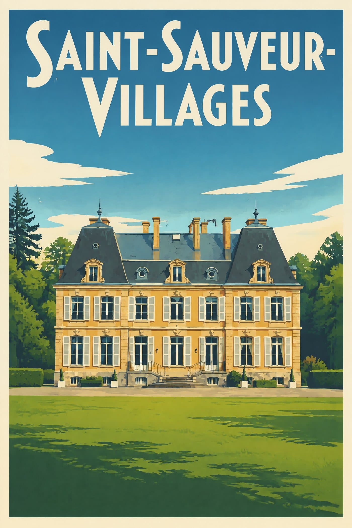 Affiche illustrée de Saint-Sauveur-Villages — Château du Perron