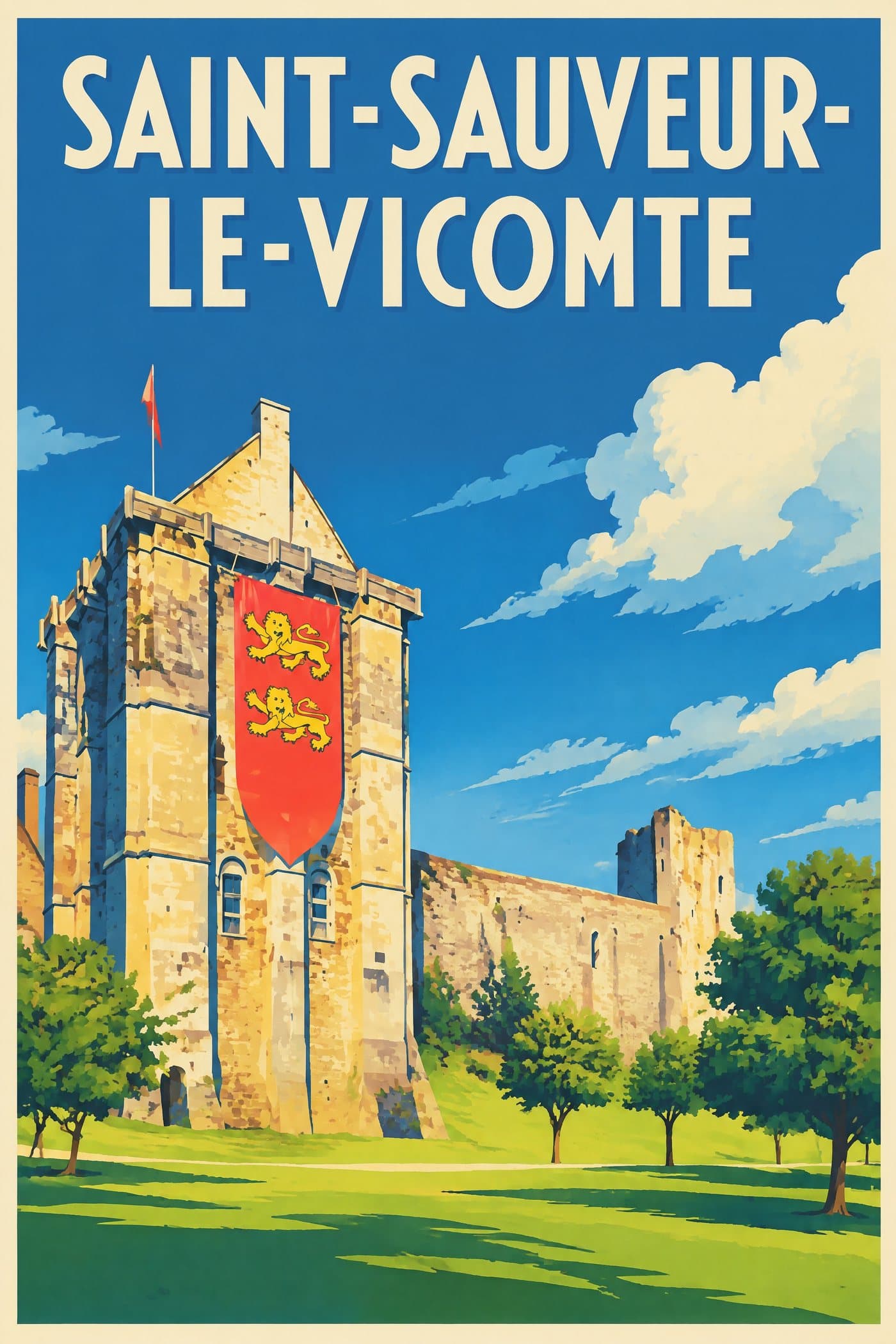 Affiche illustrée de Saint-Sauveur-le-Vicomte — Le château