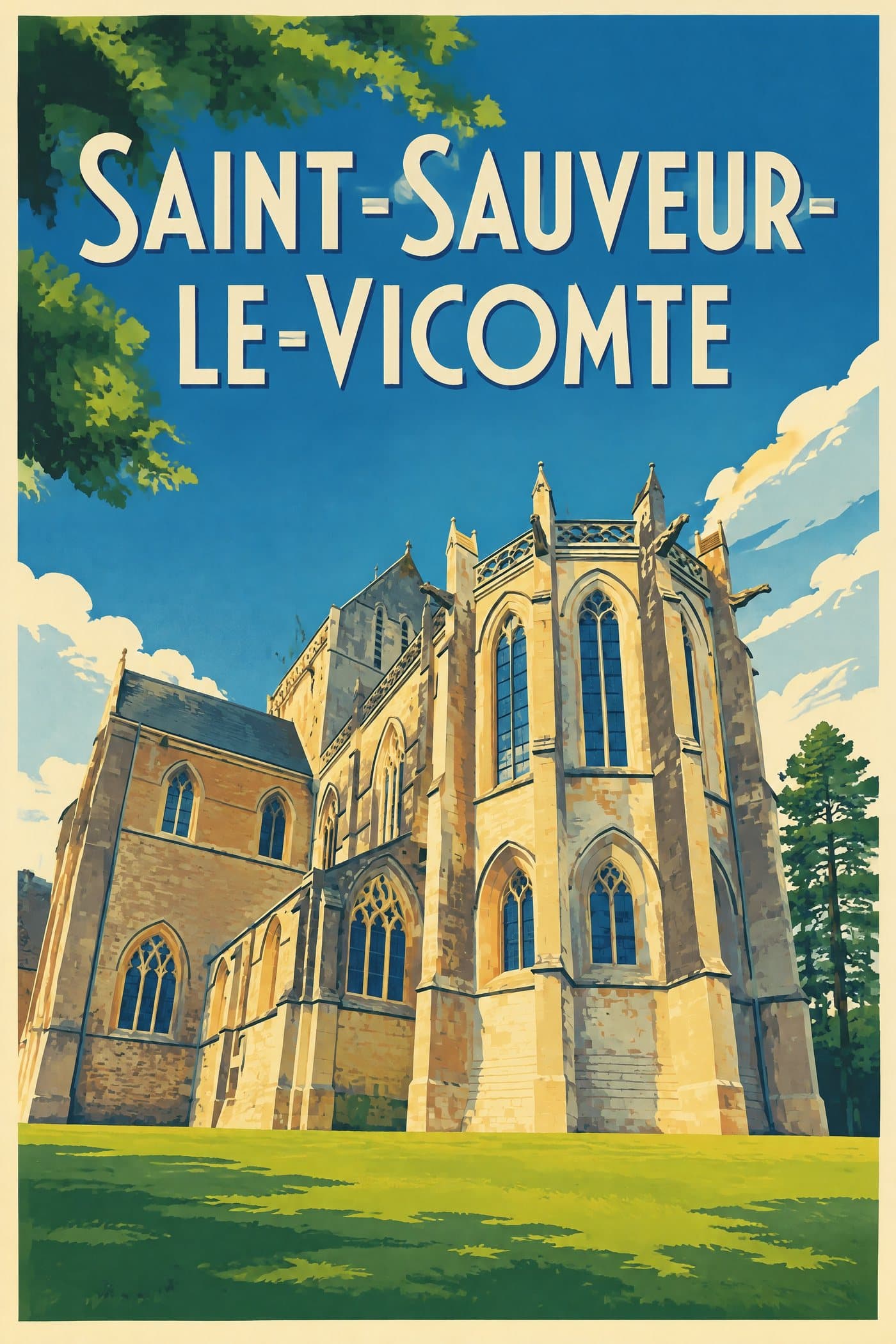 Affiche illustrée de Saint-Sauveur-le-Vicomte — L’abbaye et la Gloriette