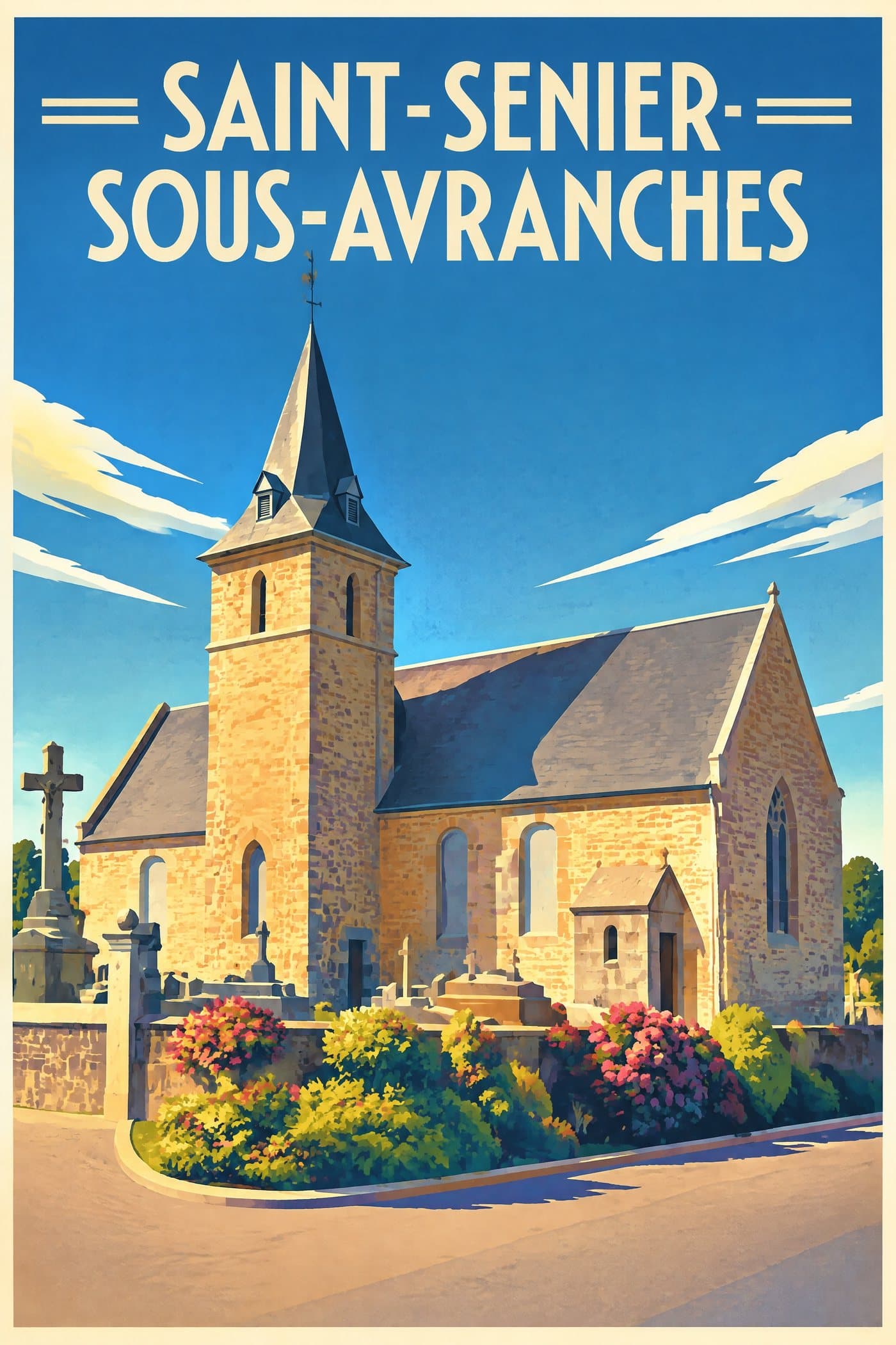 Affiche illustrée de Saint-Senier-sous-Avranches — Église Saint-Senier