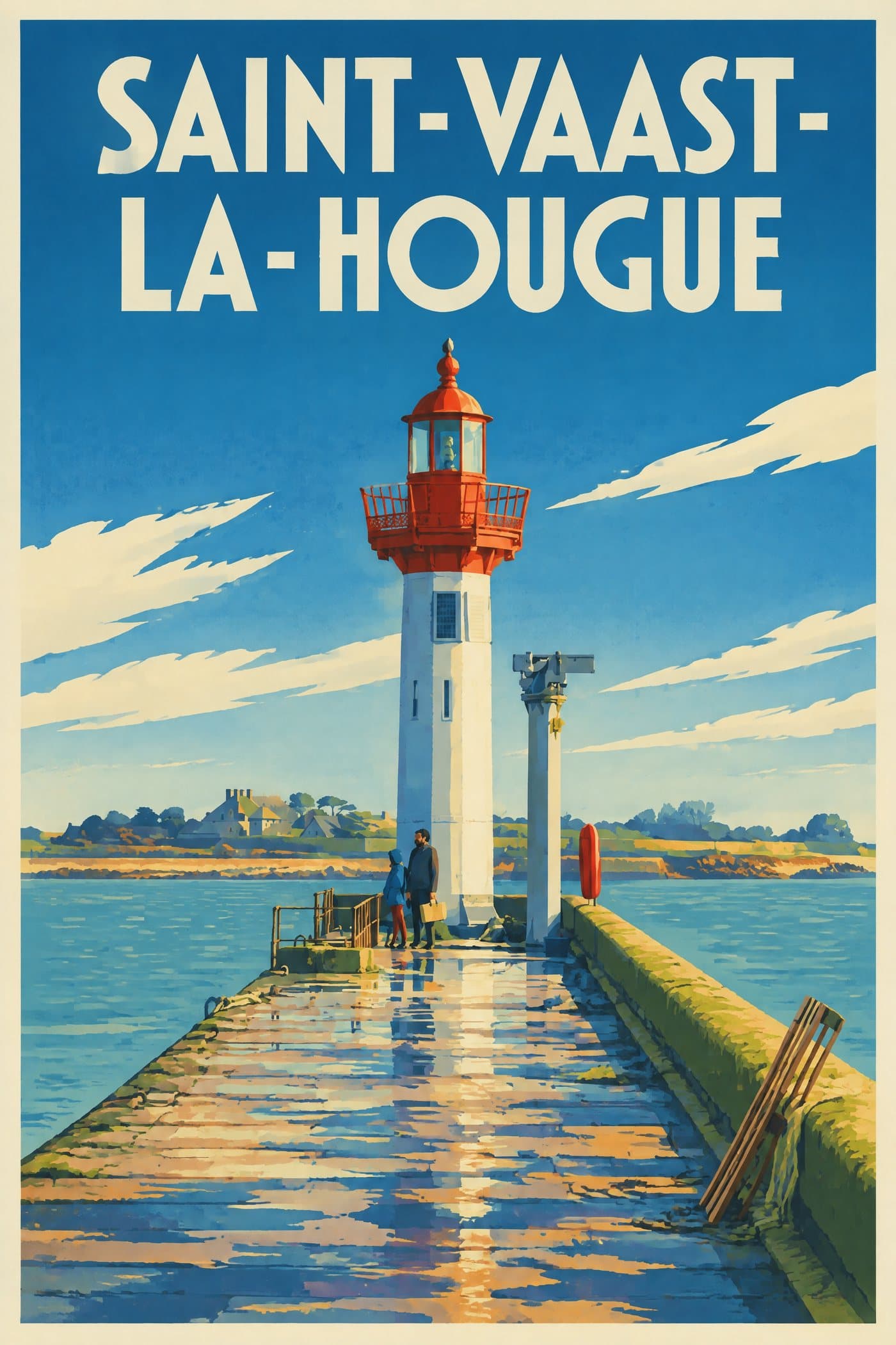 Affiche illustrée de Saint-Vaast-la-Hougue — Phare de Saint-Vaast-la-Hougue
