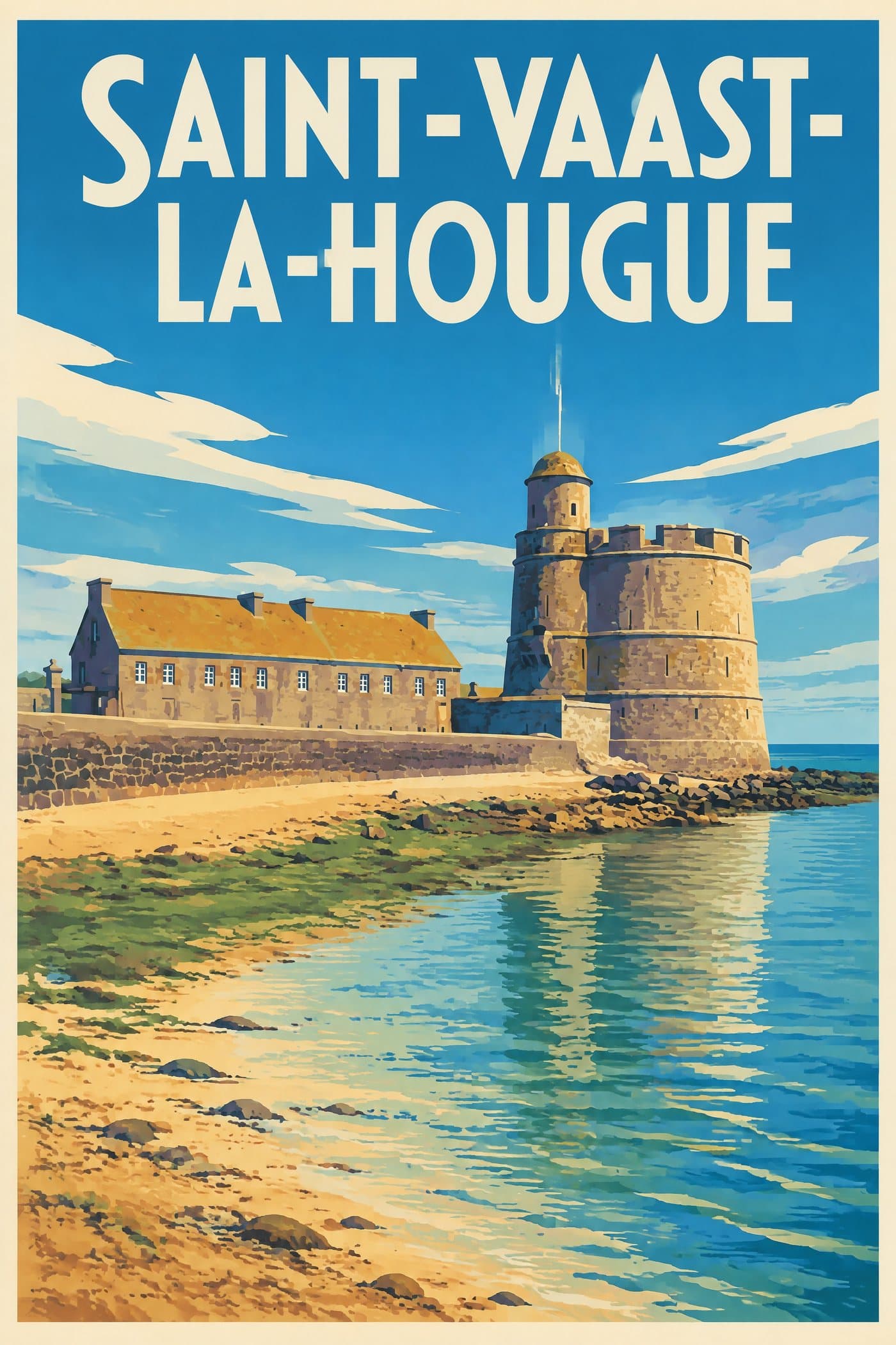 Affiche illustrée de Saint-Vaast-la-Hougue — Fort de l’île Tatihou