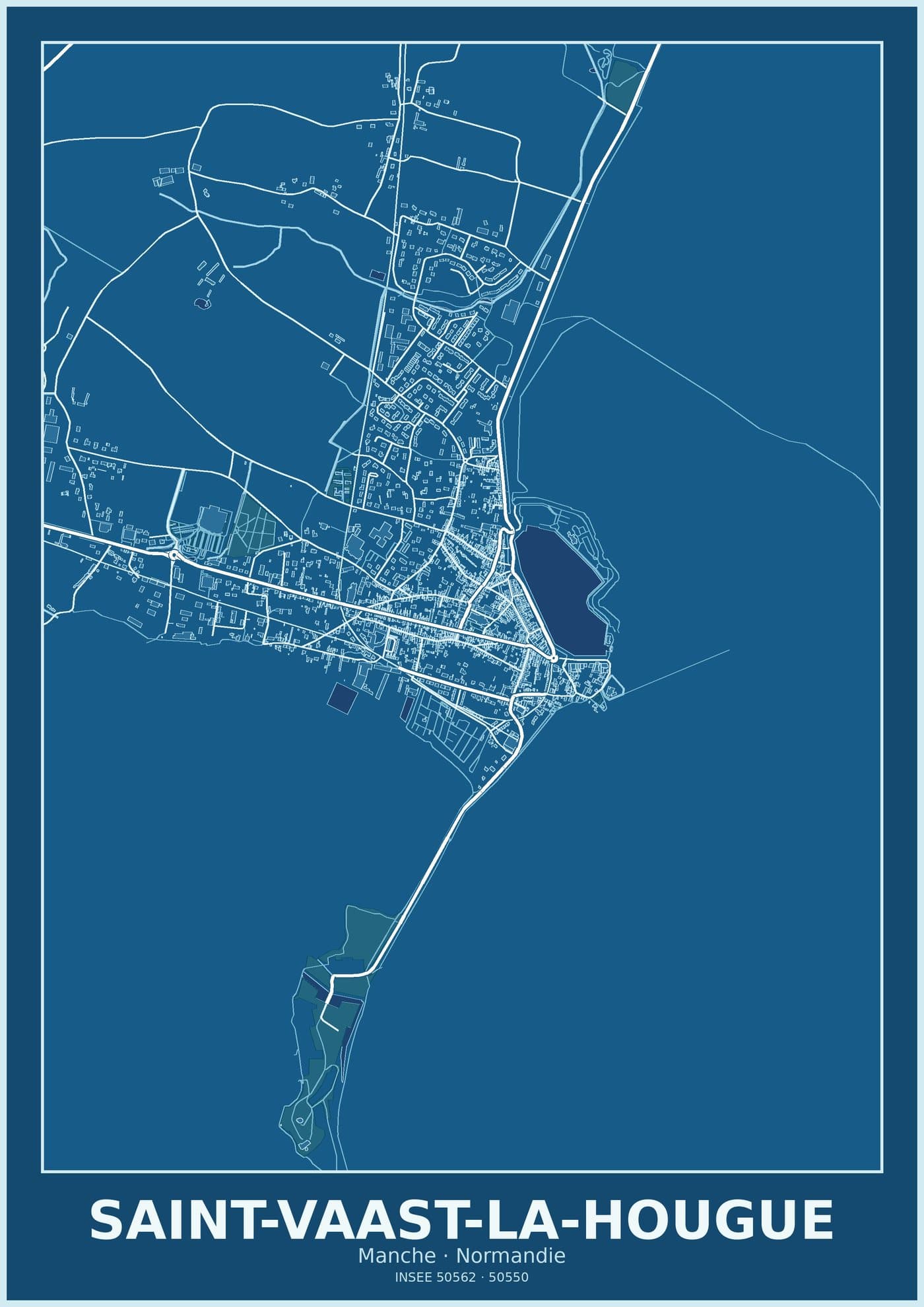 Plan de Saint-Vaast-la-Hougue, style blueprint