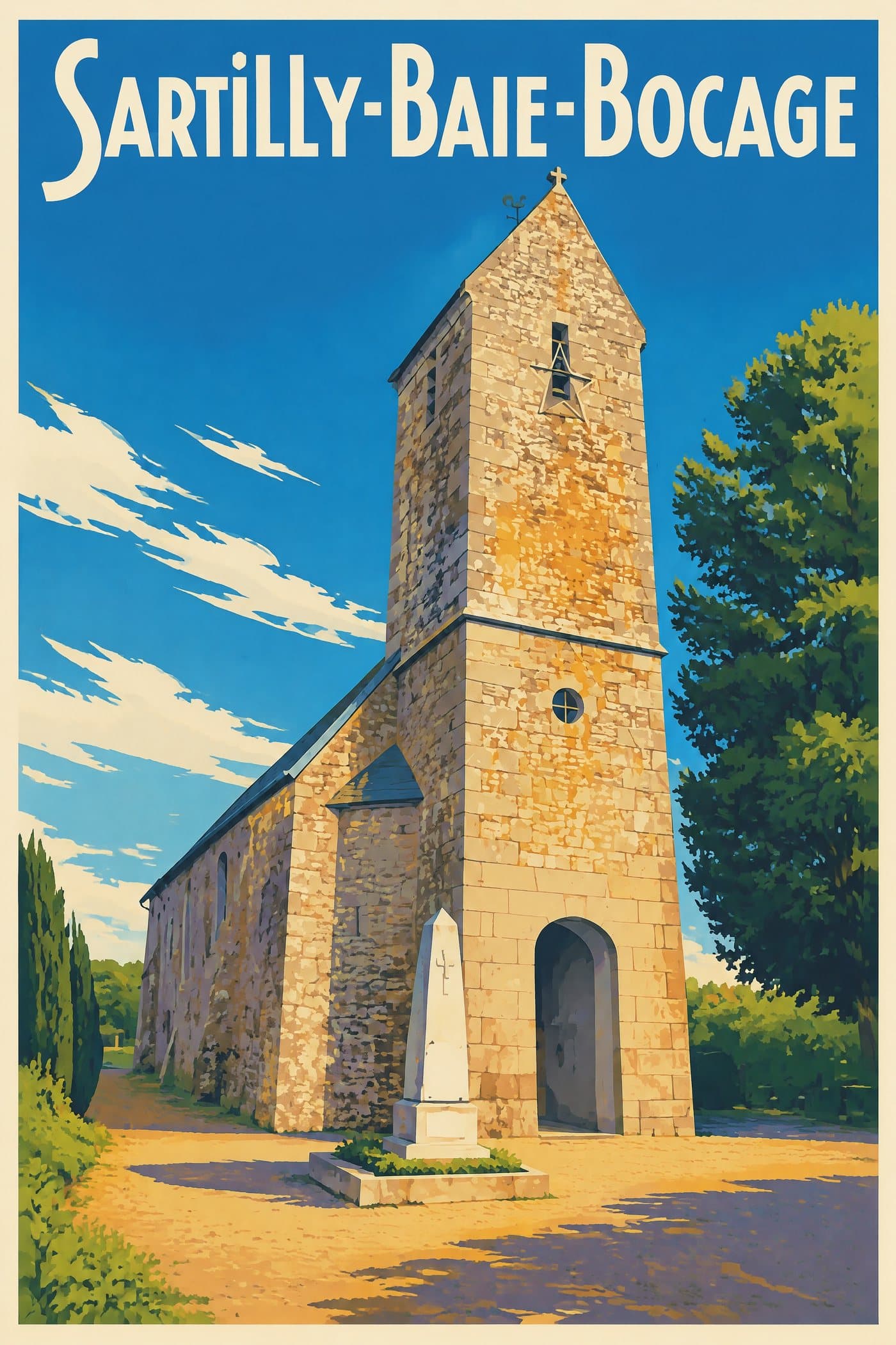 Affiche illustrée de Sartilly-Baie-Bocage — Église Notre-Dame de Champcey