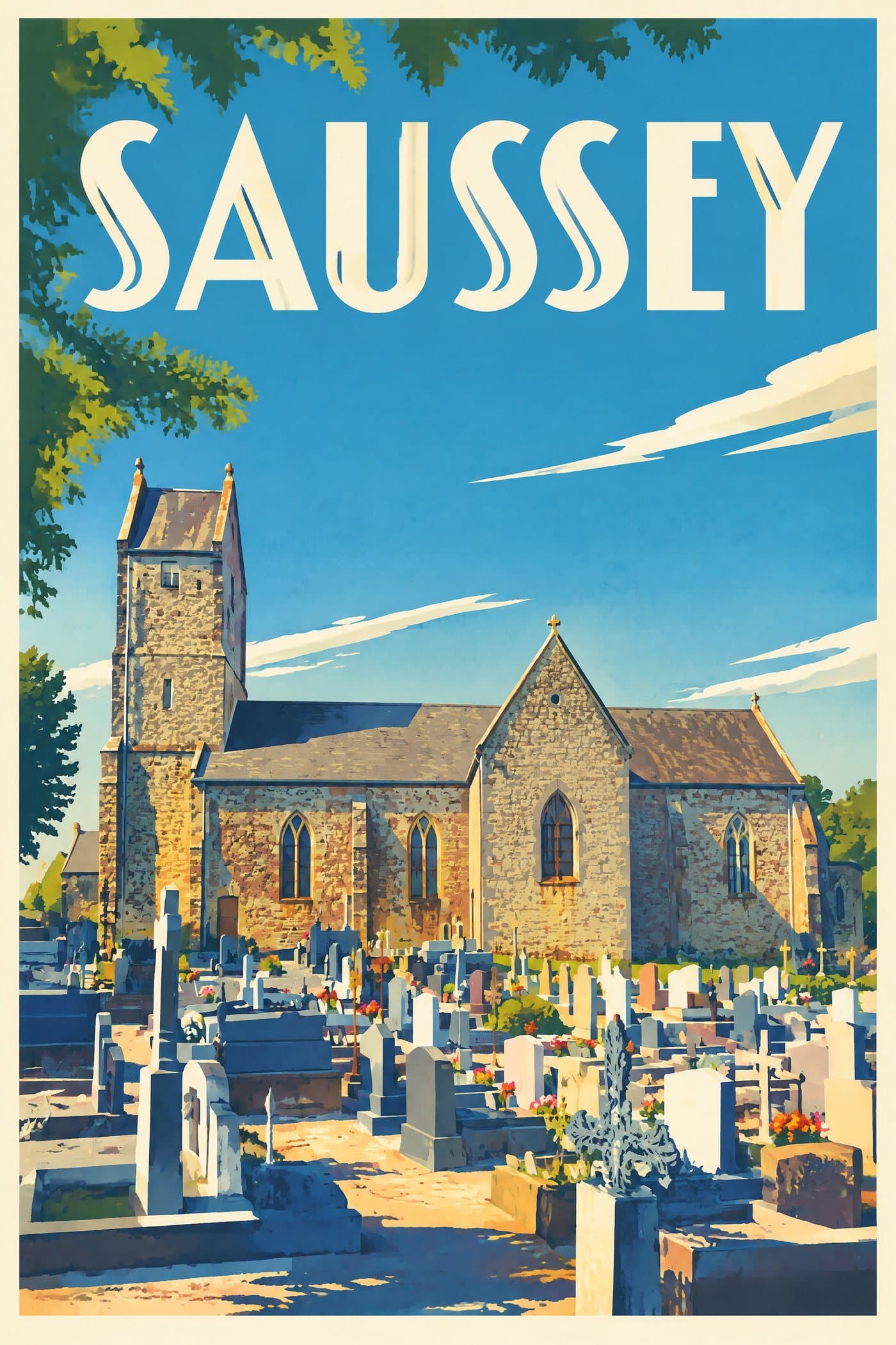 Affiche illustrée de Saussey — Église Saint-Martin