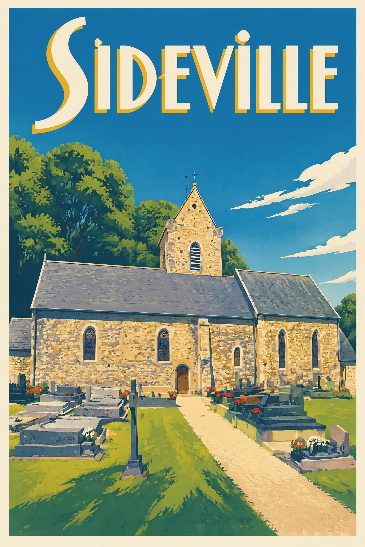 Affiche illustrée de Sideville — Église Saint-Ouen