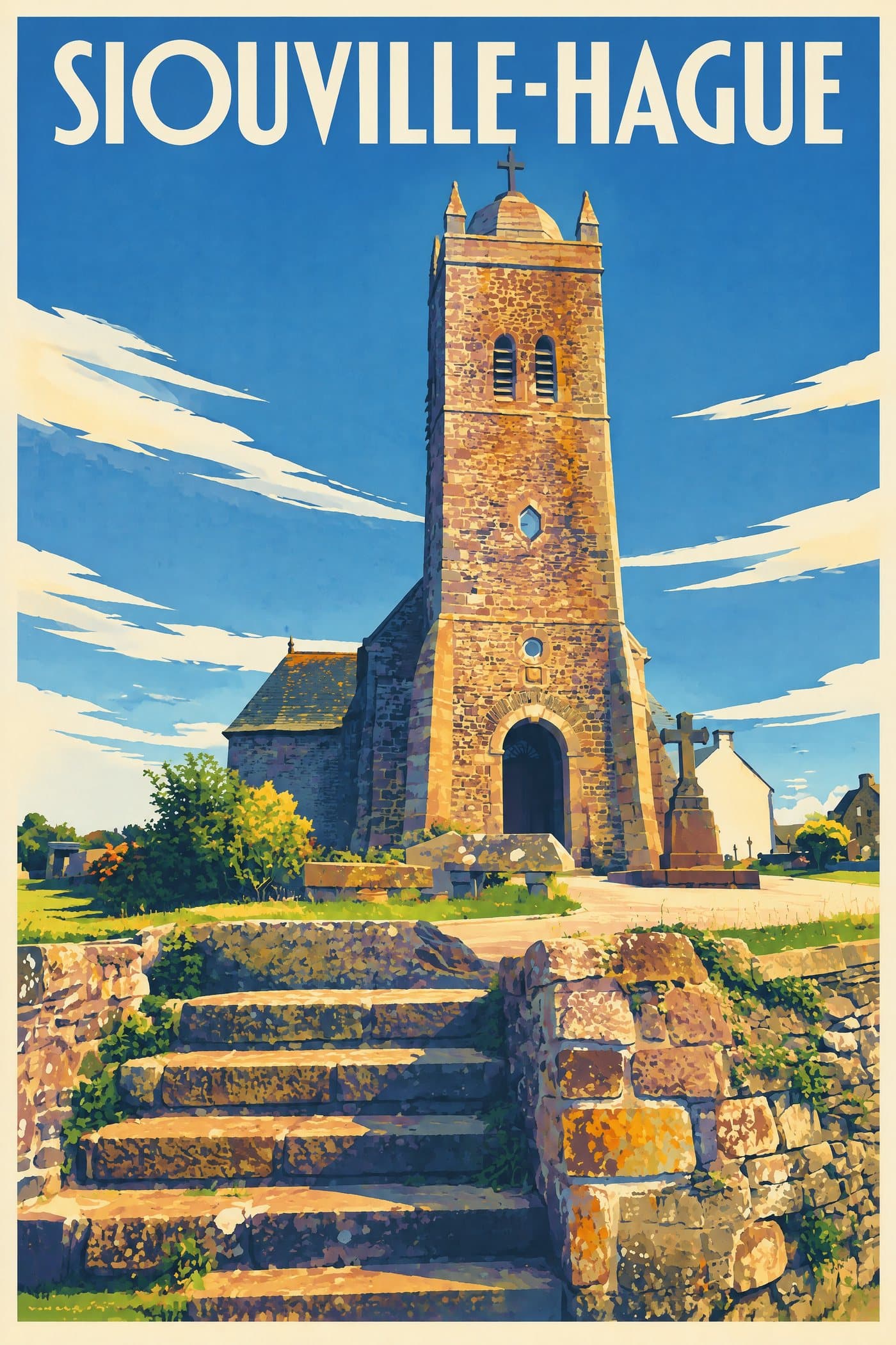 Affiche illustrée de Siouville-Hague — Église Saint-Pierre