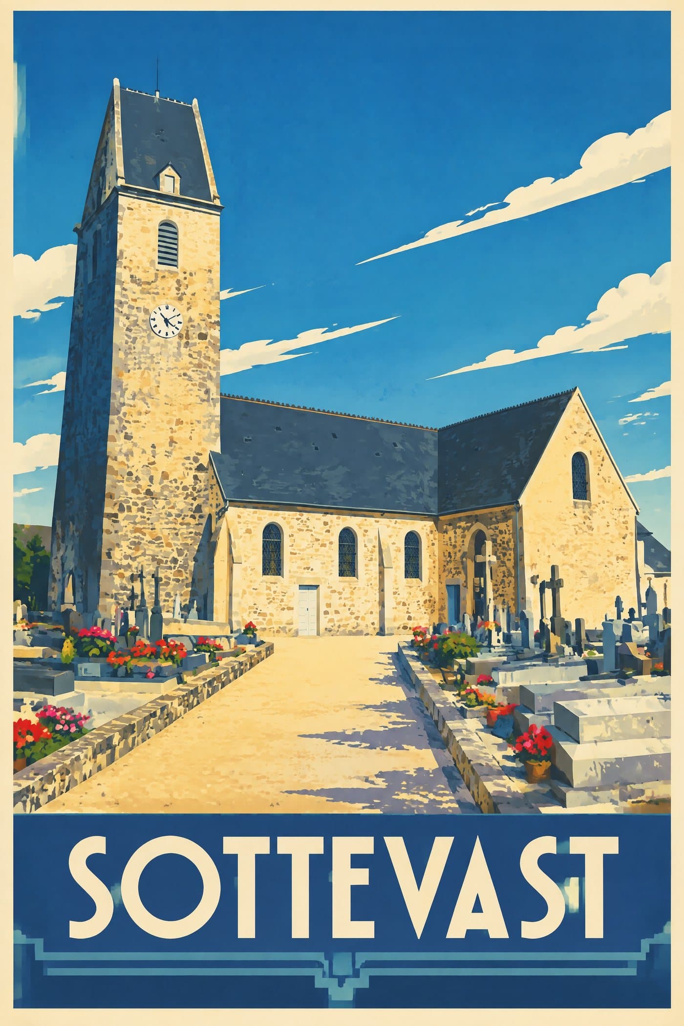 Affiche illustrée de Sottevast — Église Saint-Hermeland