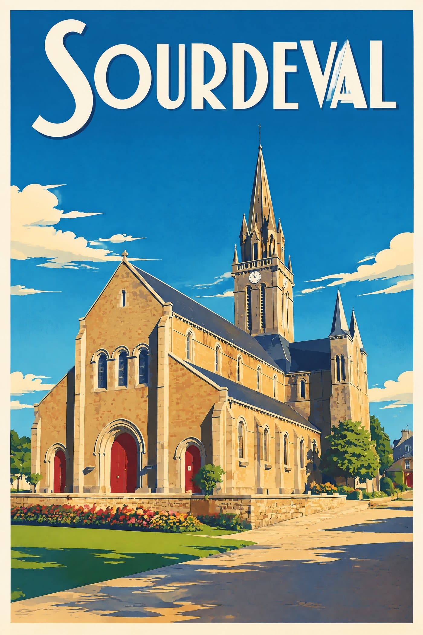 Affiche illustrée de Sourdeval — Église Saint-Martin