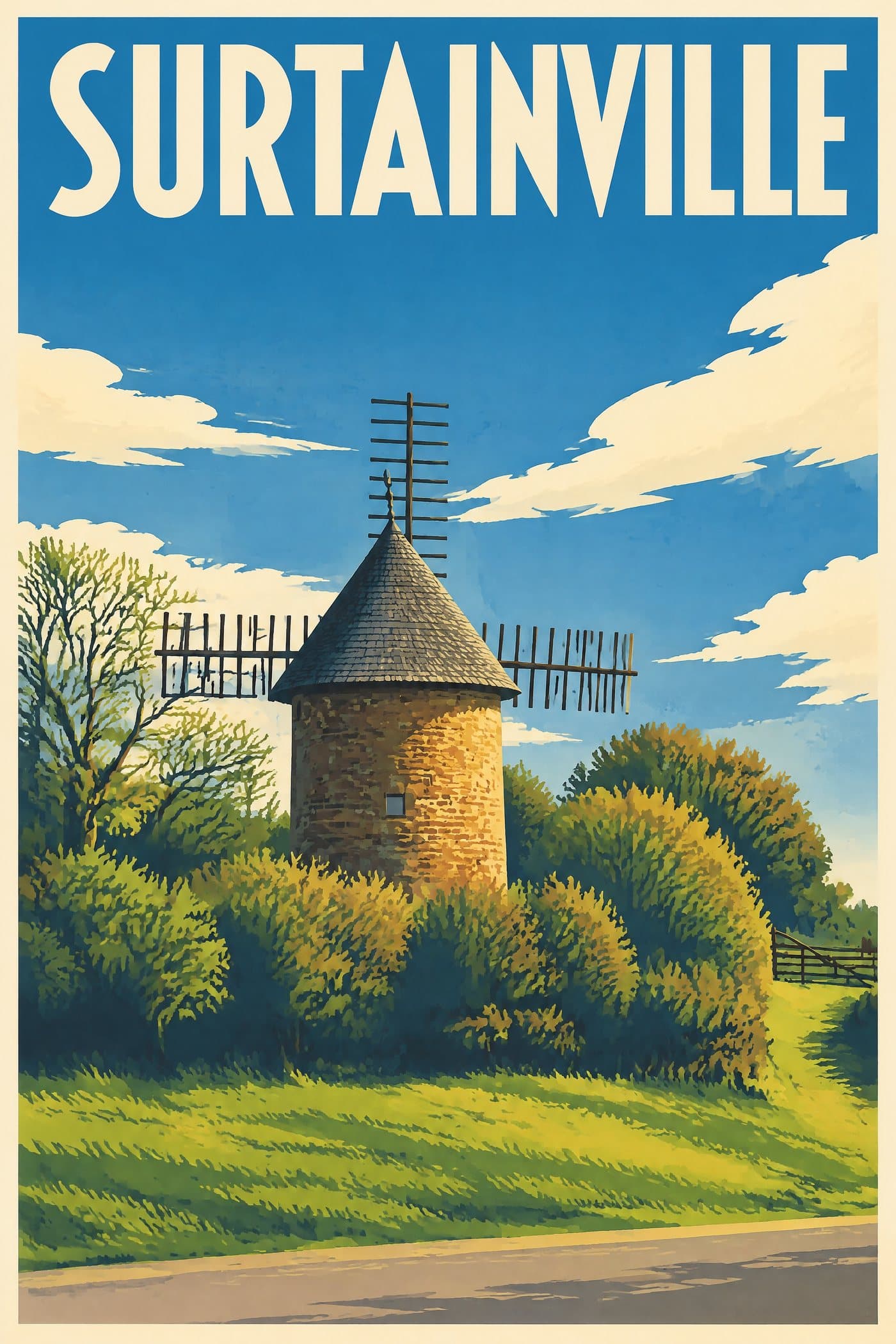 Affiche illustrée de Surtainville — Moulin de la Mare du Parc