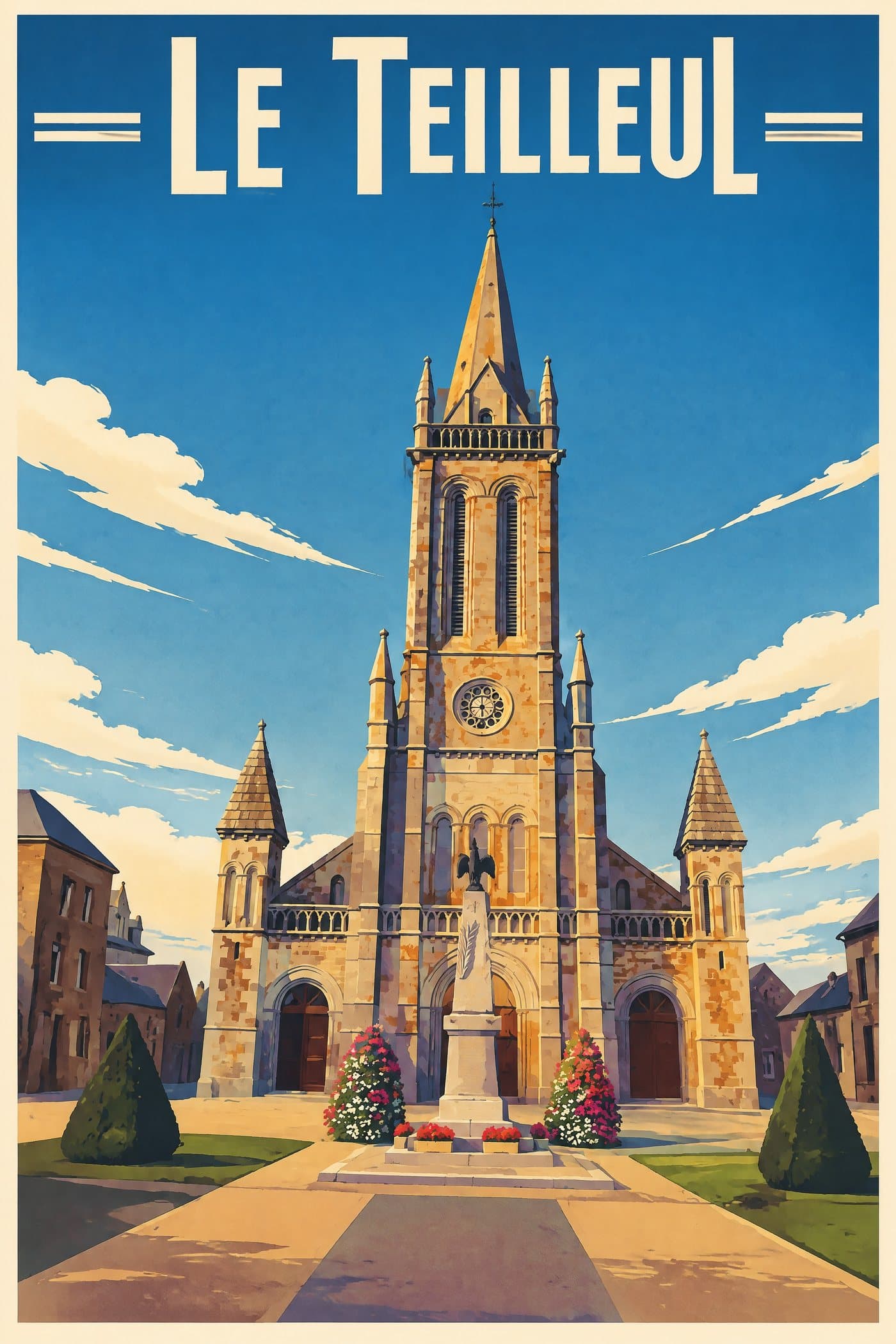 Affiche illustrée du Teilleul — Église Saint-Patrice