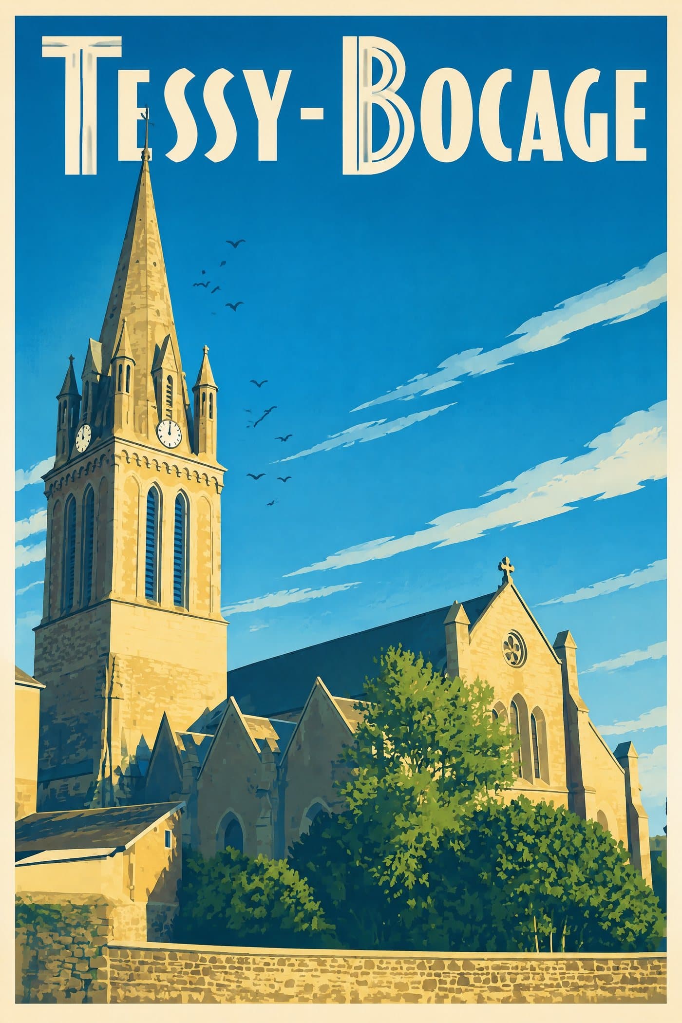 Affiche illustrée de Tessy-Bocage — Église Saint-Pierre
