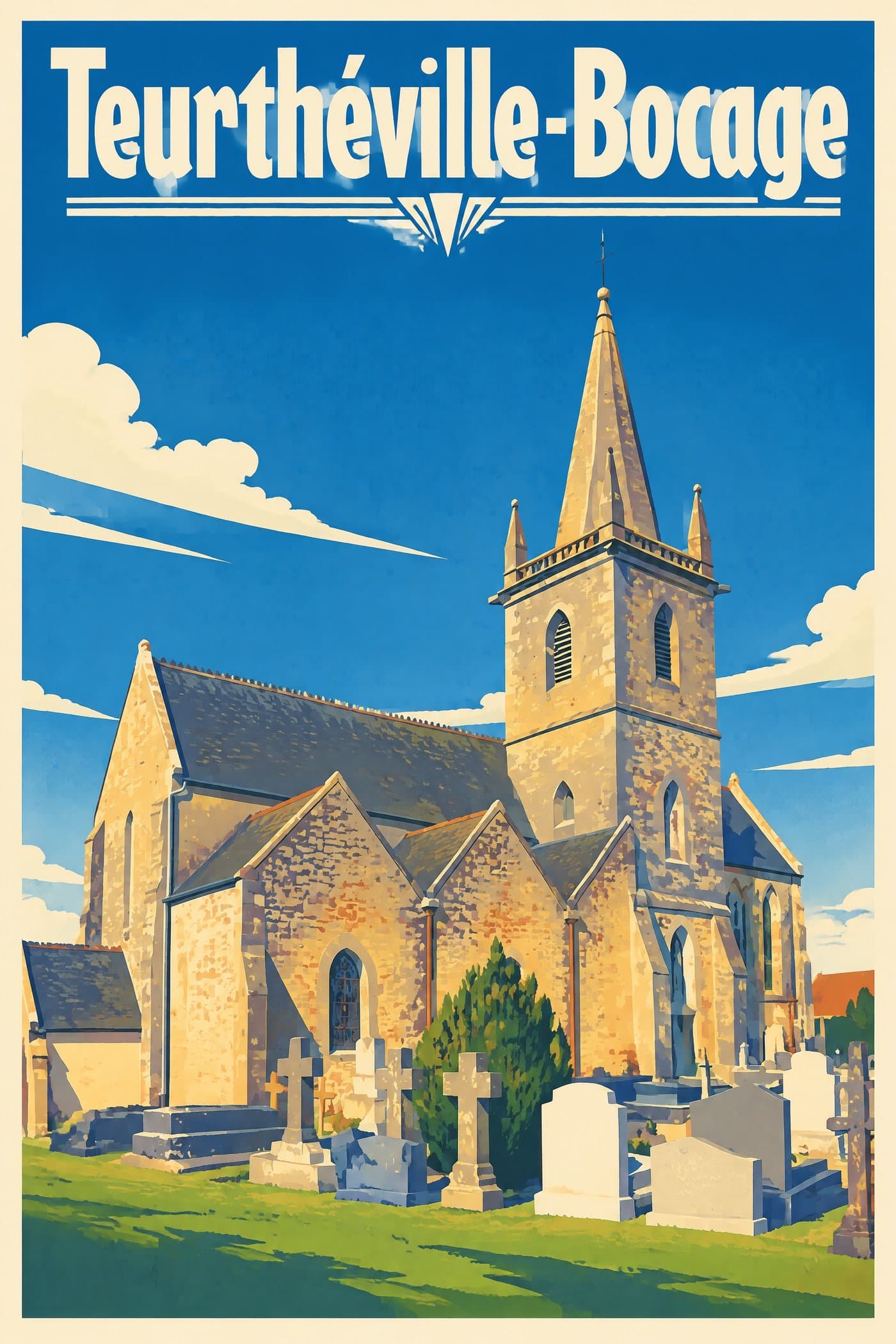 Affiche illustrée de Teurthéville-Bocage — Église Sainte-Trinité