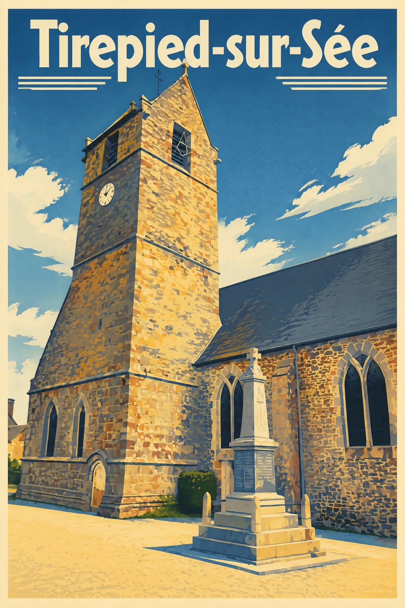 Affiche illustrée de Tirepied-sur-Sée — Église Notre-Dame